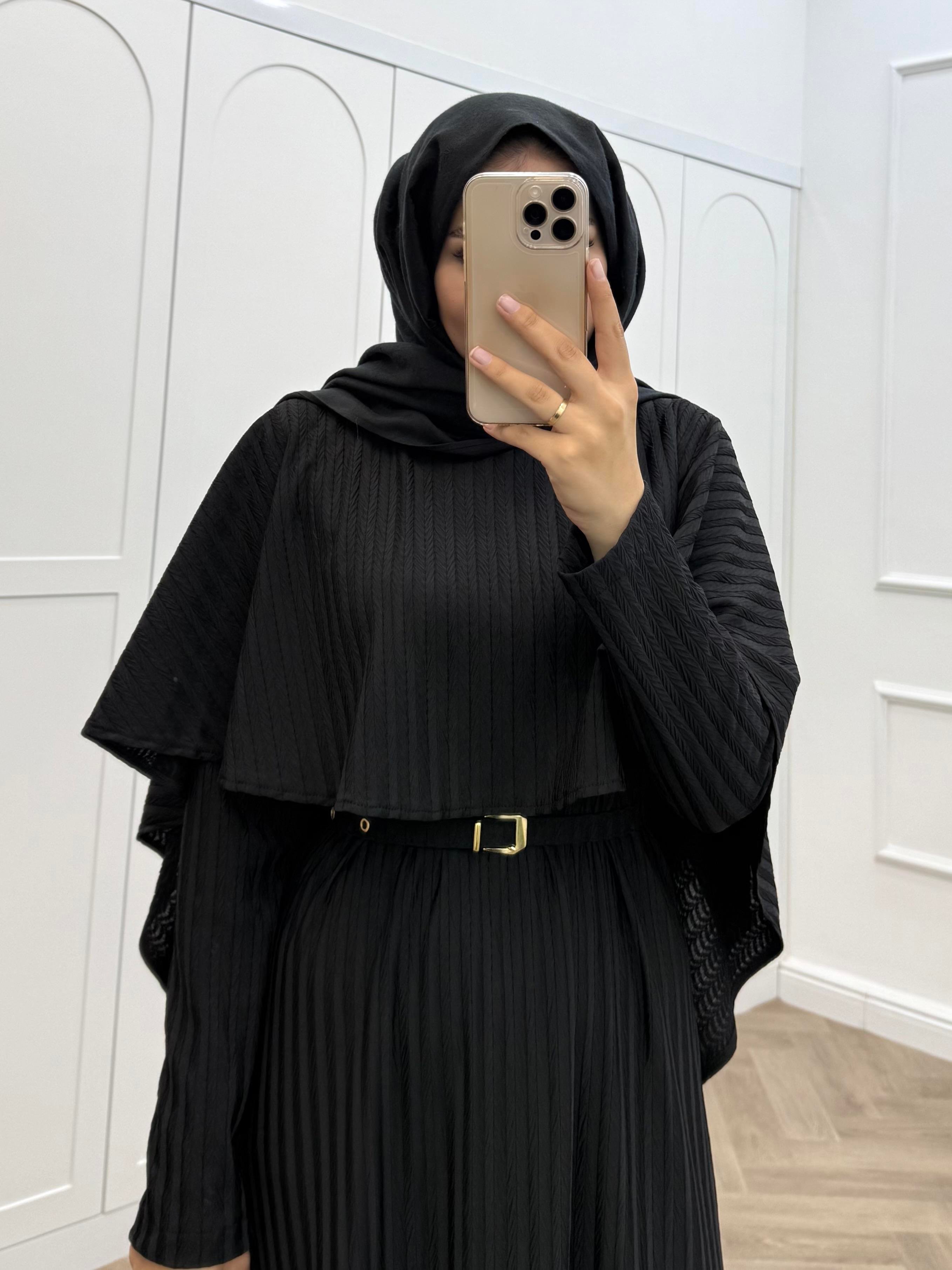 PELERİNLİ DİVA ELBİSE SİYAH