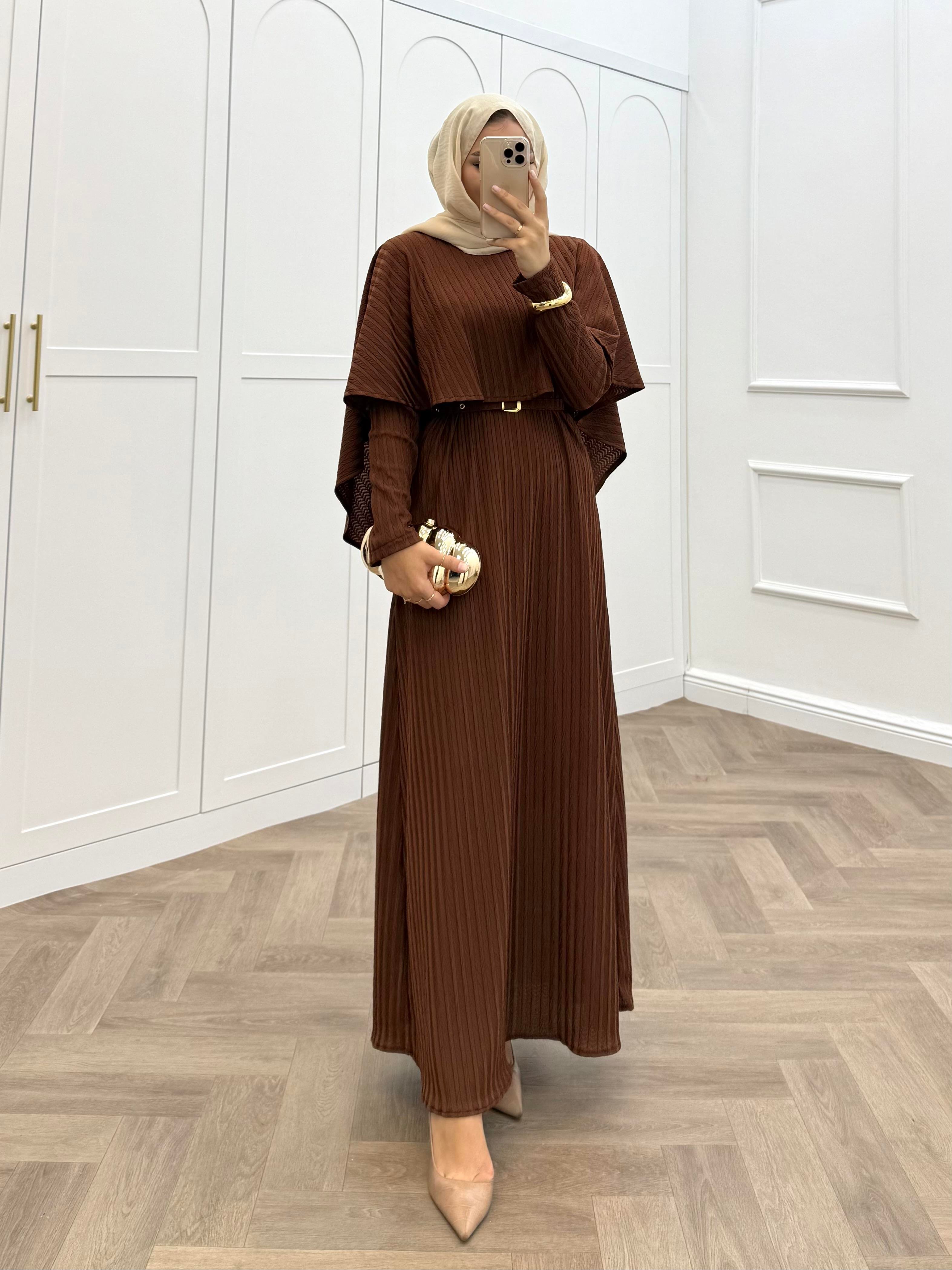 PELERİNLİ DİVA ELBİSE TABA