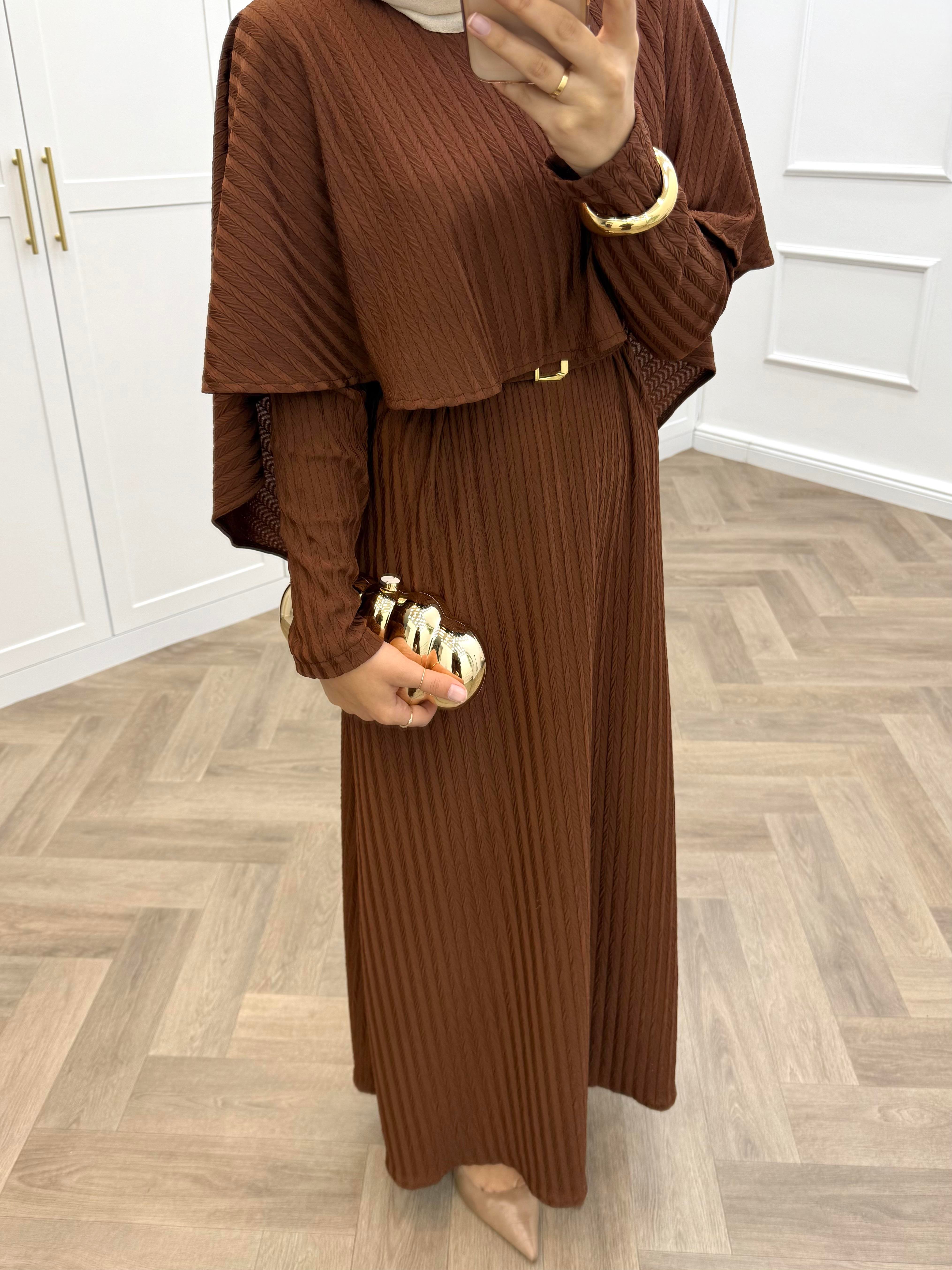 PELERİNLİ DİVA ELBİSE TABA