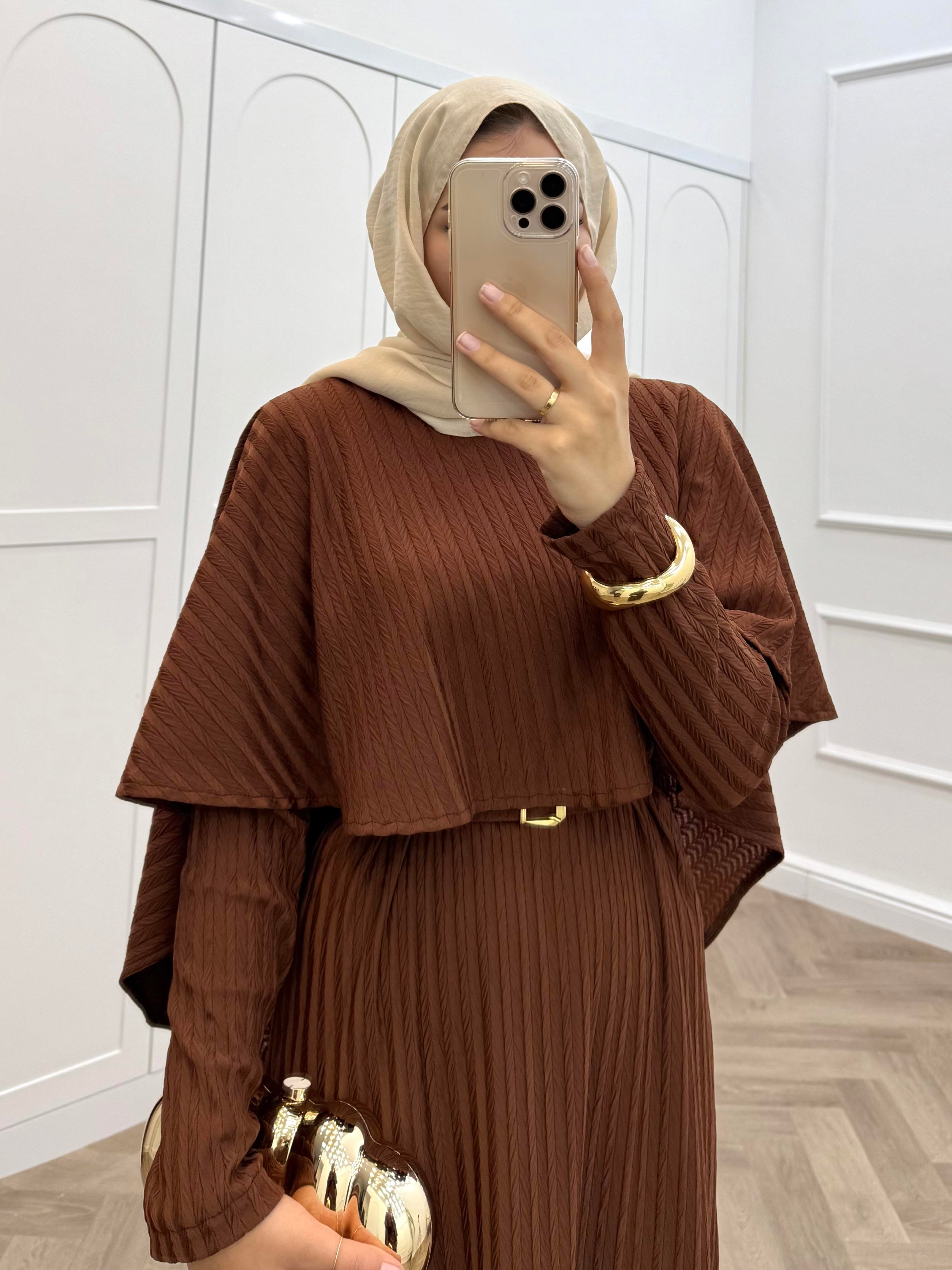 PELERİNLİ DİVA ELBİSE TABA