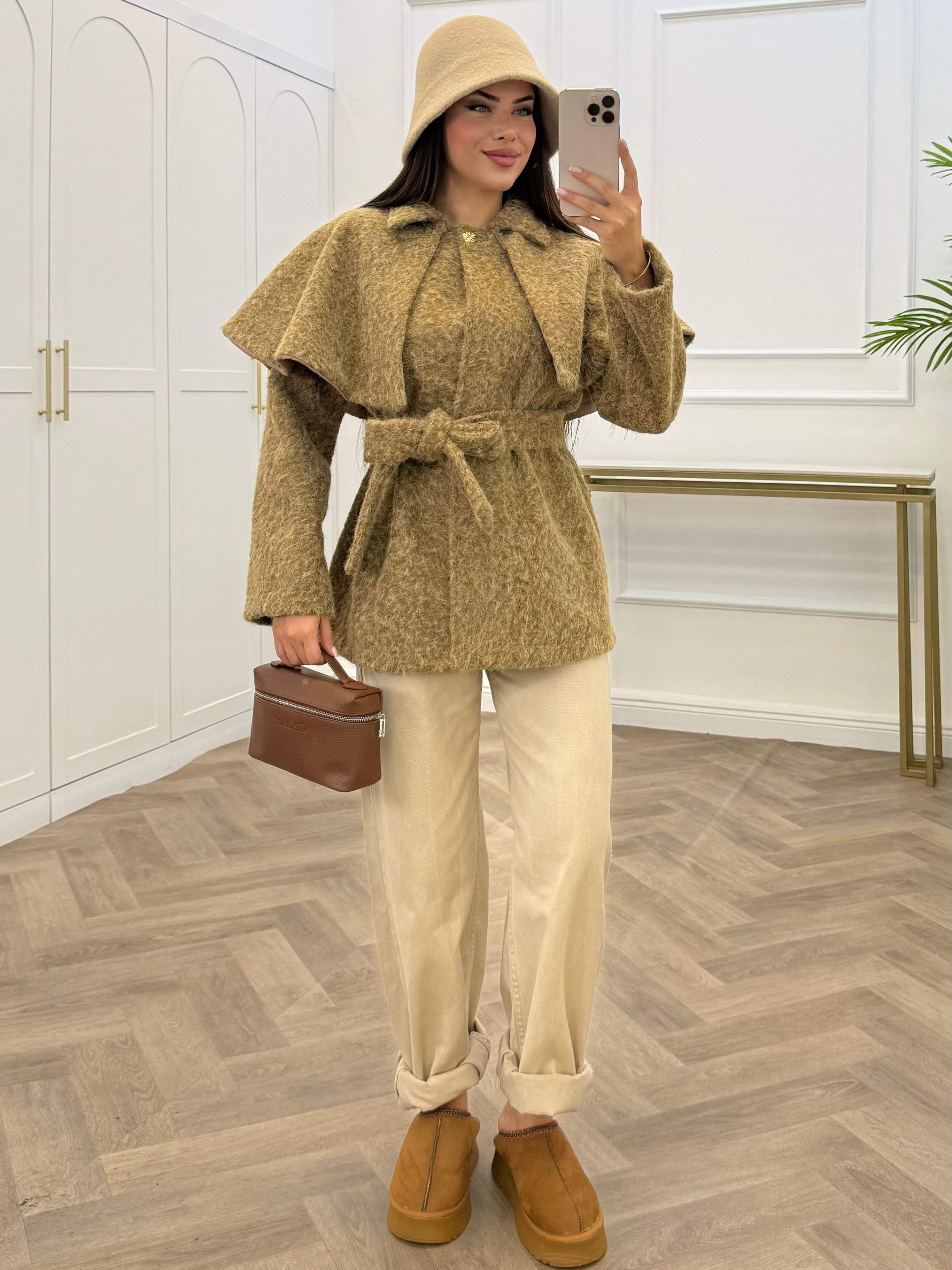 PELERİNLİ KAŞE CEKET CAMEL