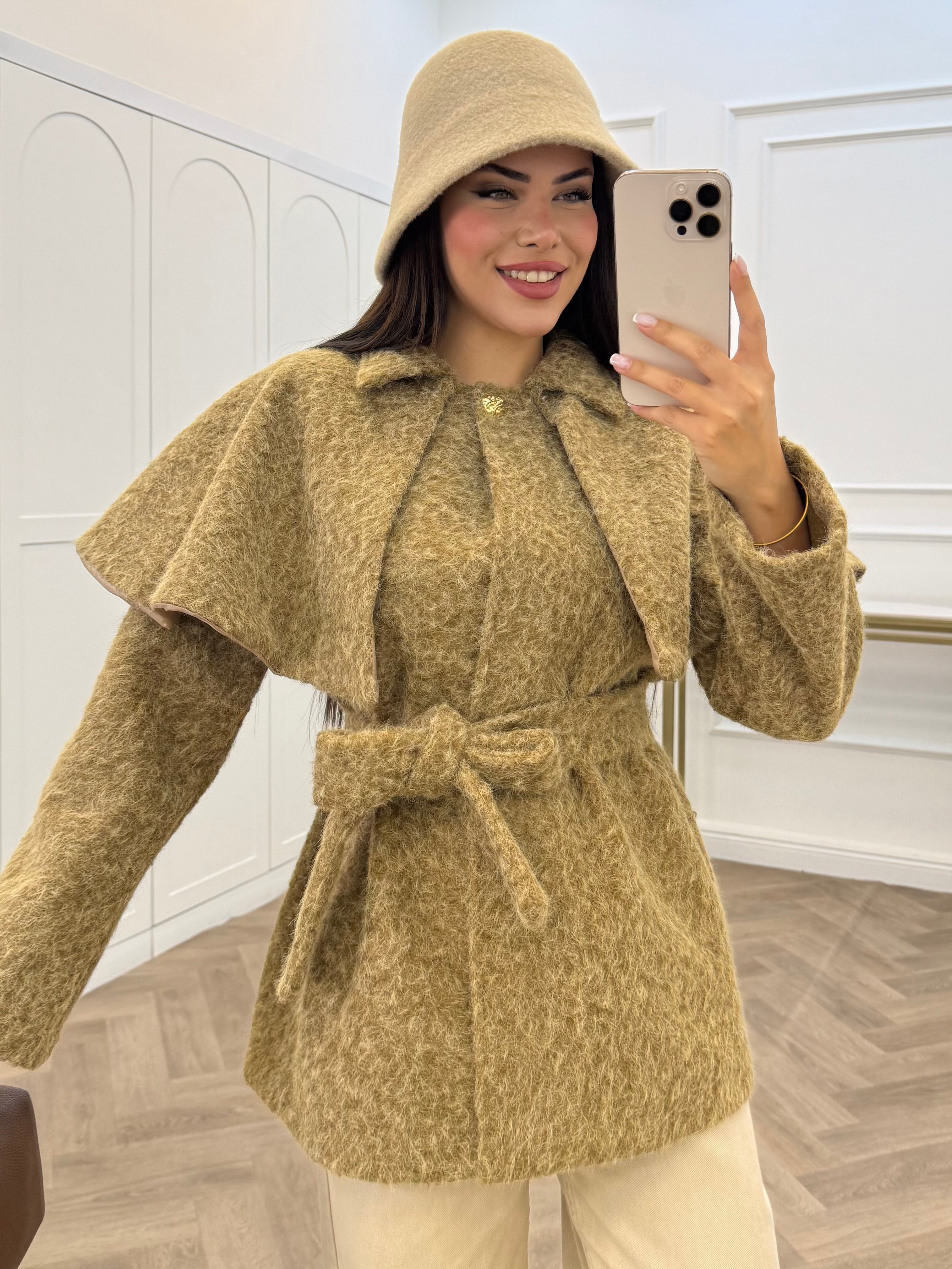 PELERİNLİ KAŞE CEKET CAMEL