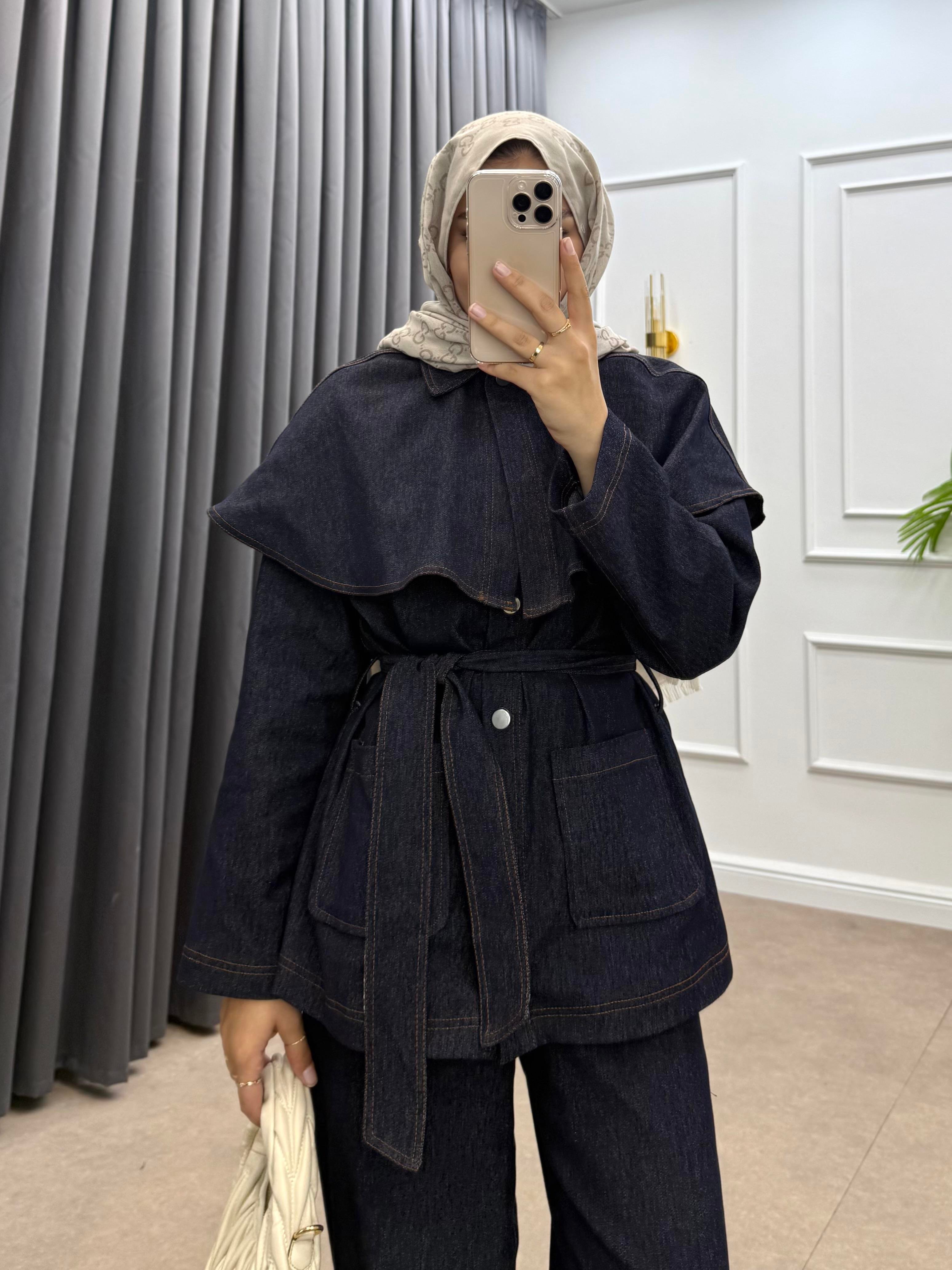 PELERİNLİ KOT TAKIM LACİVERT