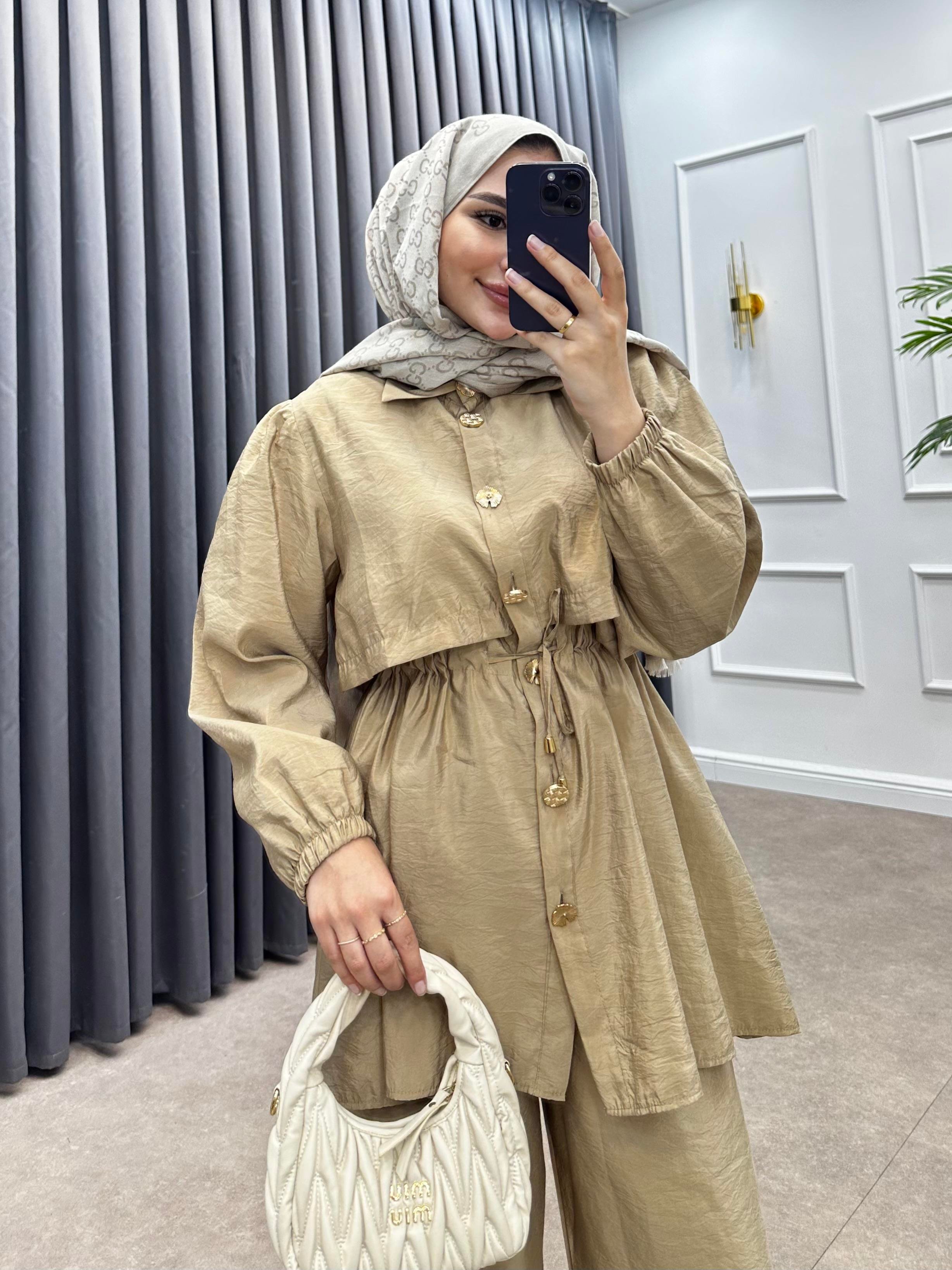 PEMA GOLD DÜĞMELİ PANTOLONLU TAKIM BEJ