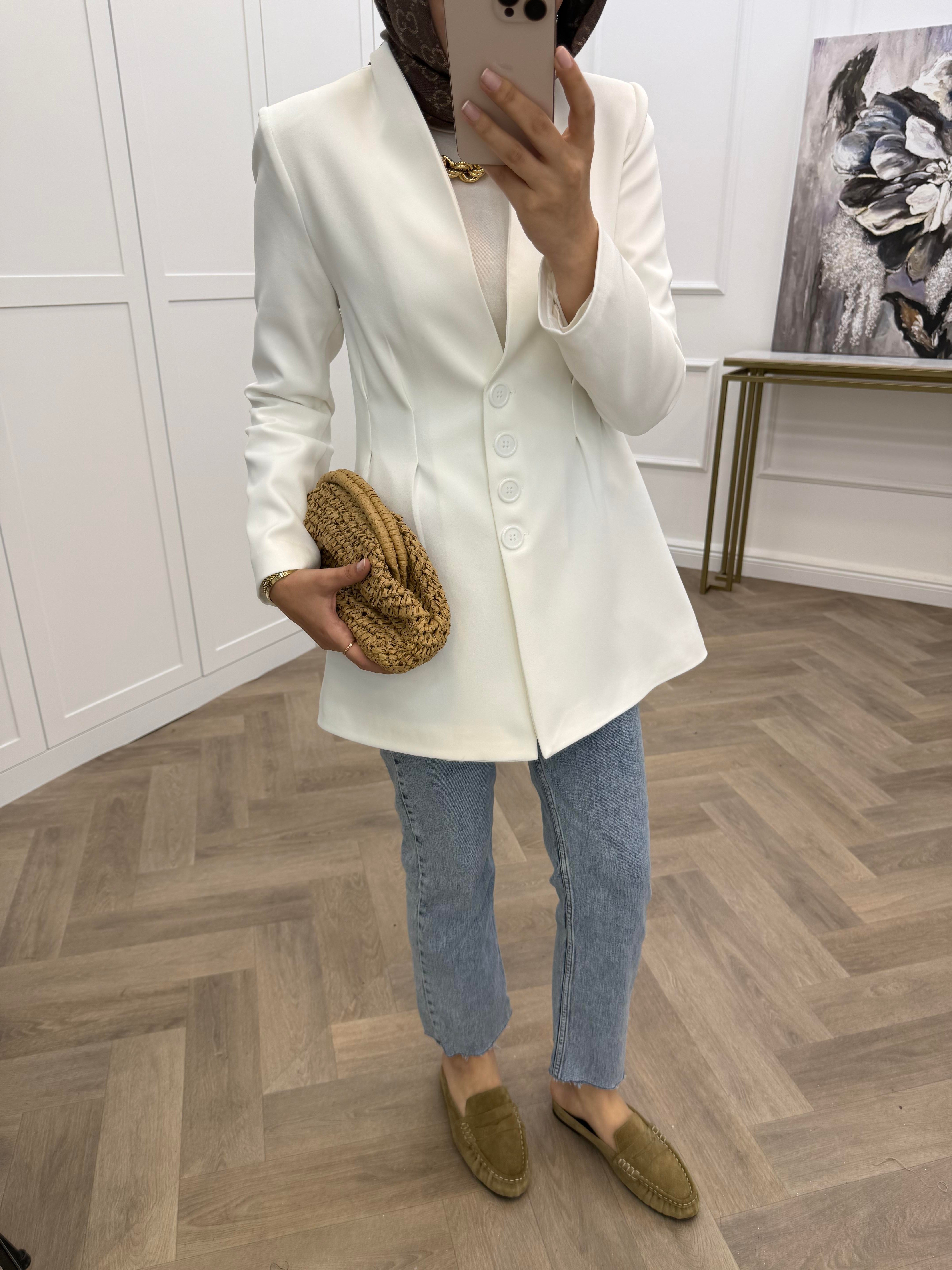 PENSLİ BLAZER CEKET BEYAZ