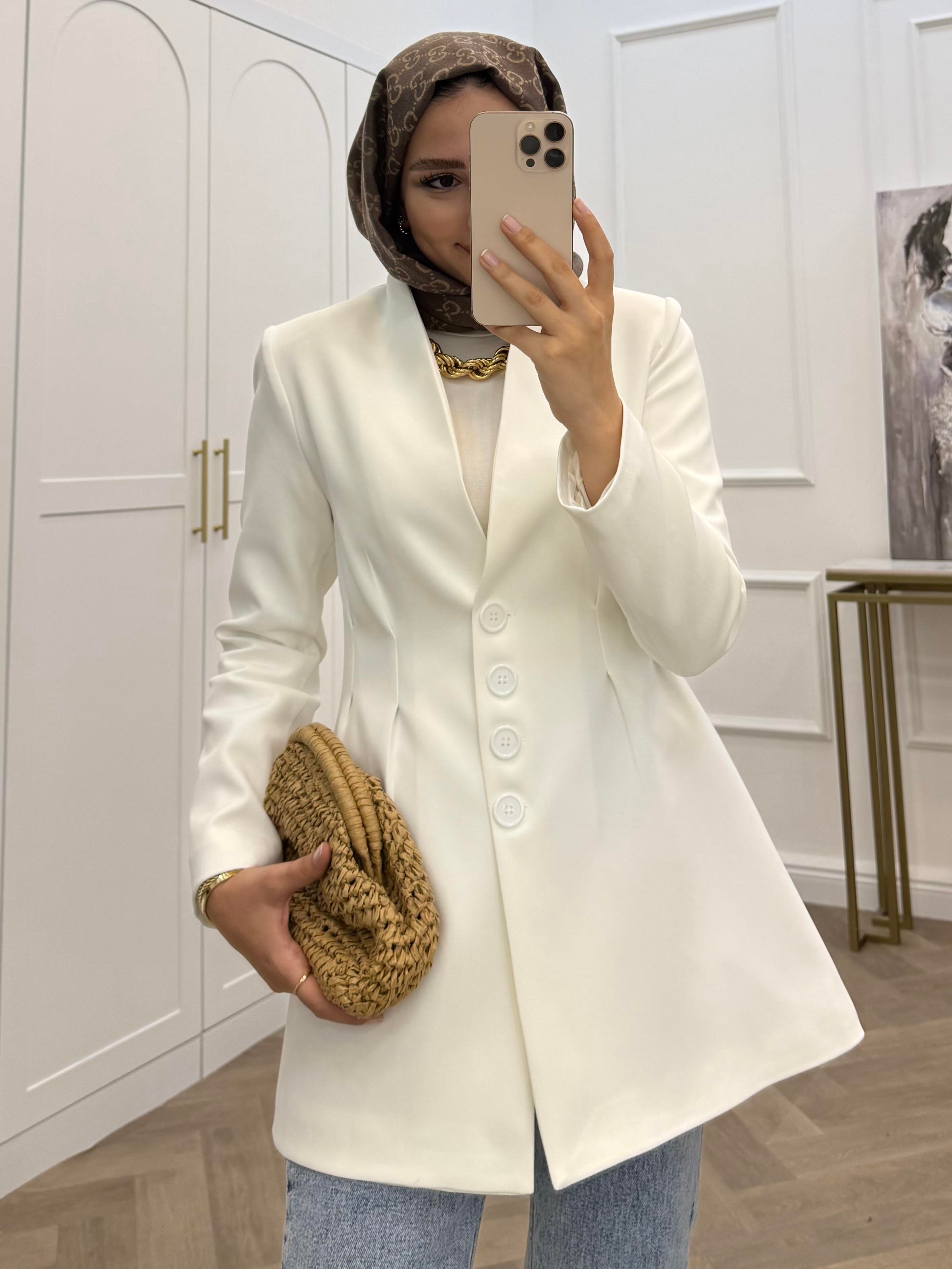 PENSLİ BLAZER CEKET BEYAZ