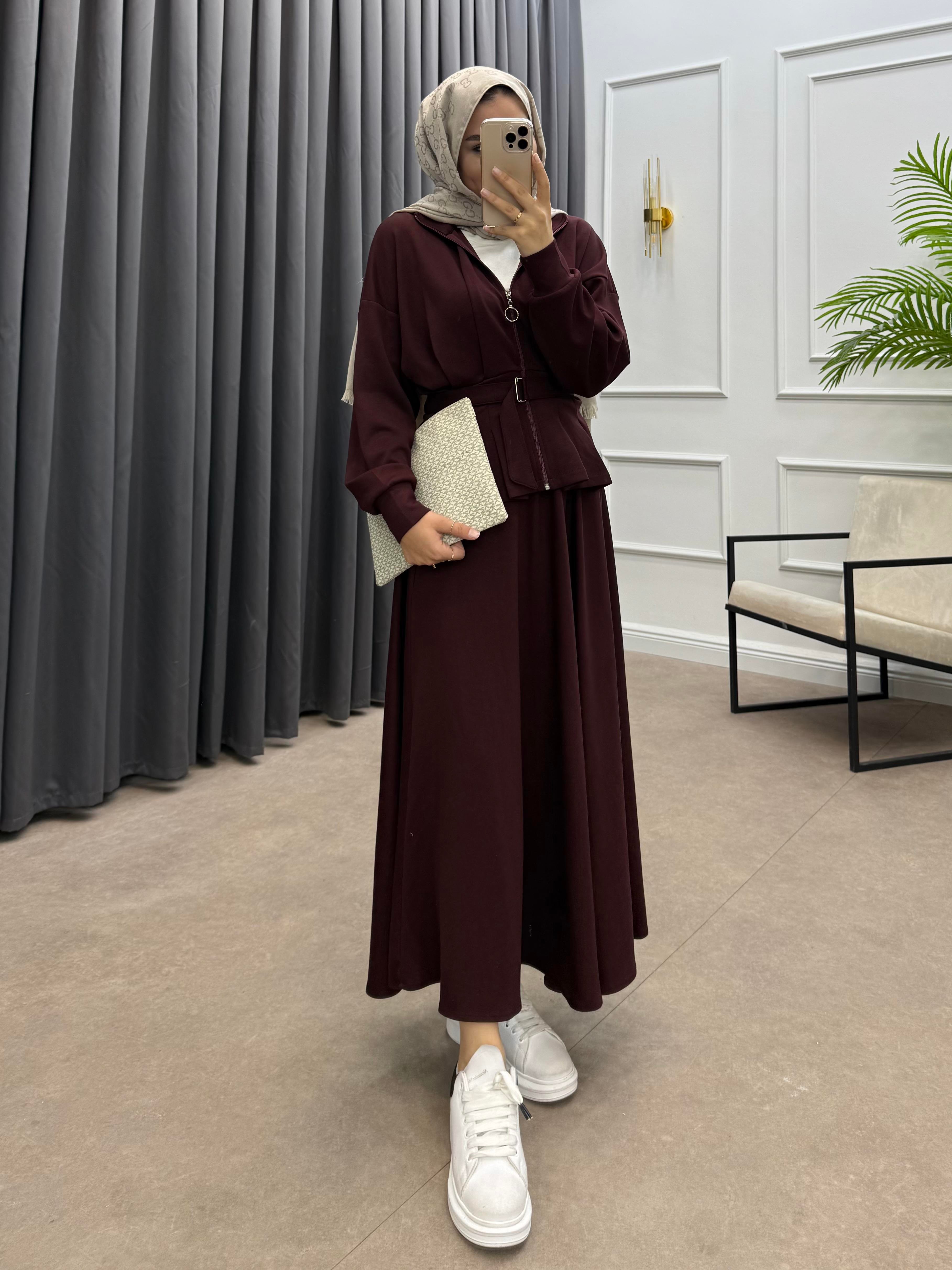 PENSLİ ETEKLİ TAKIM BORDO