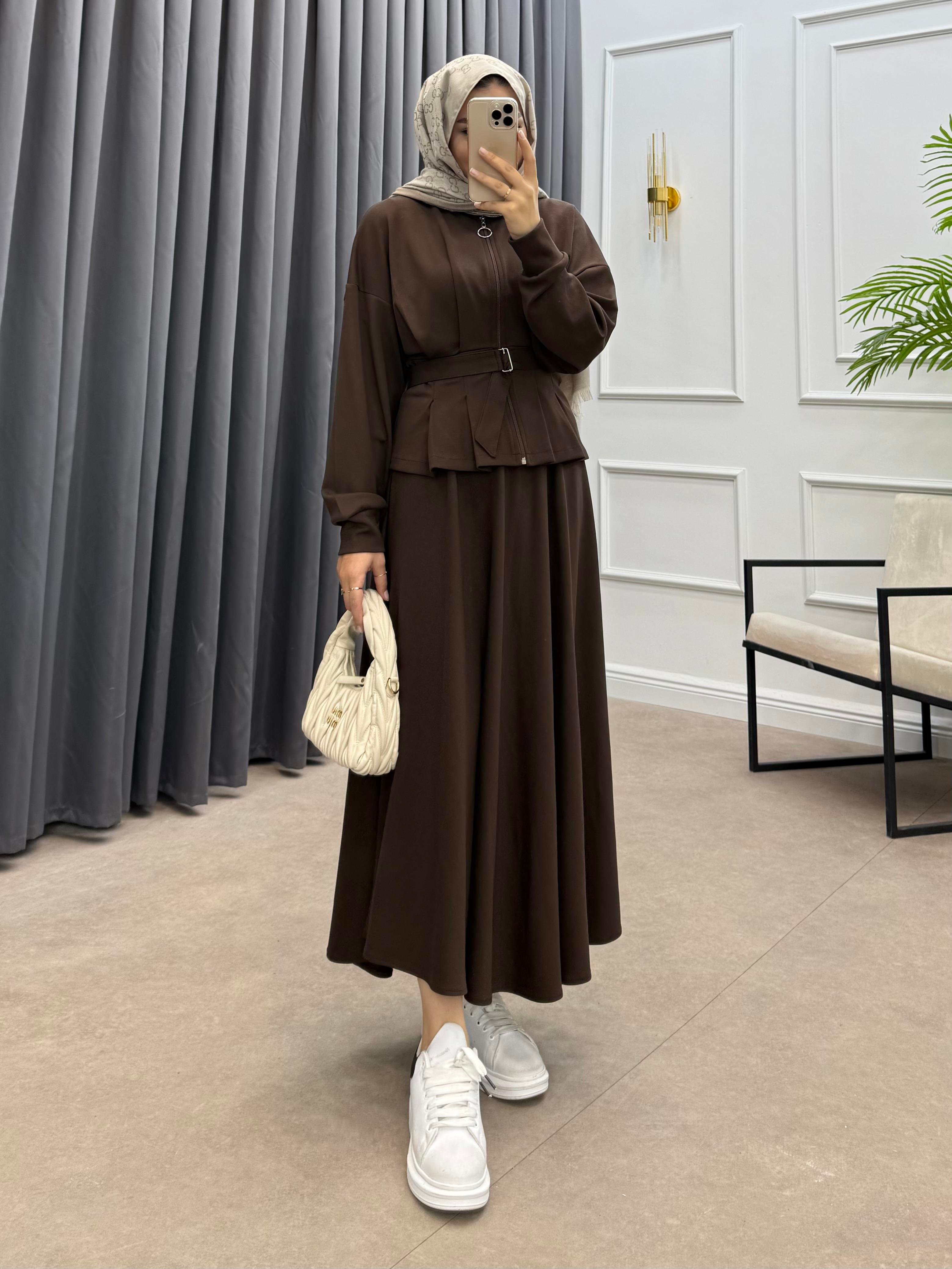 PENSLİ ETEKLİ TAKIM KAHVE