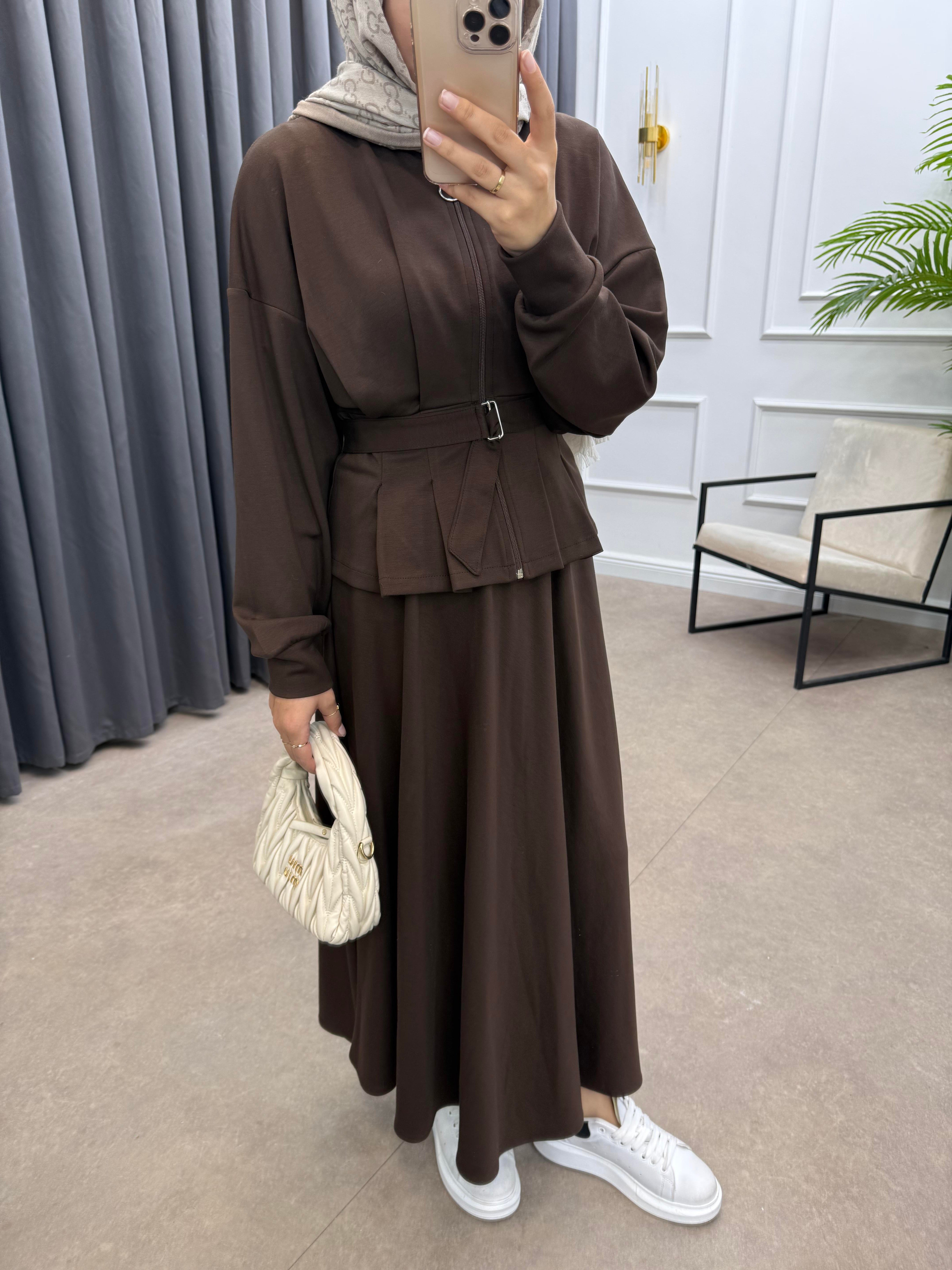 PENSLİ ETEKLİ TAKIM KAHVE