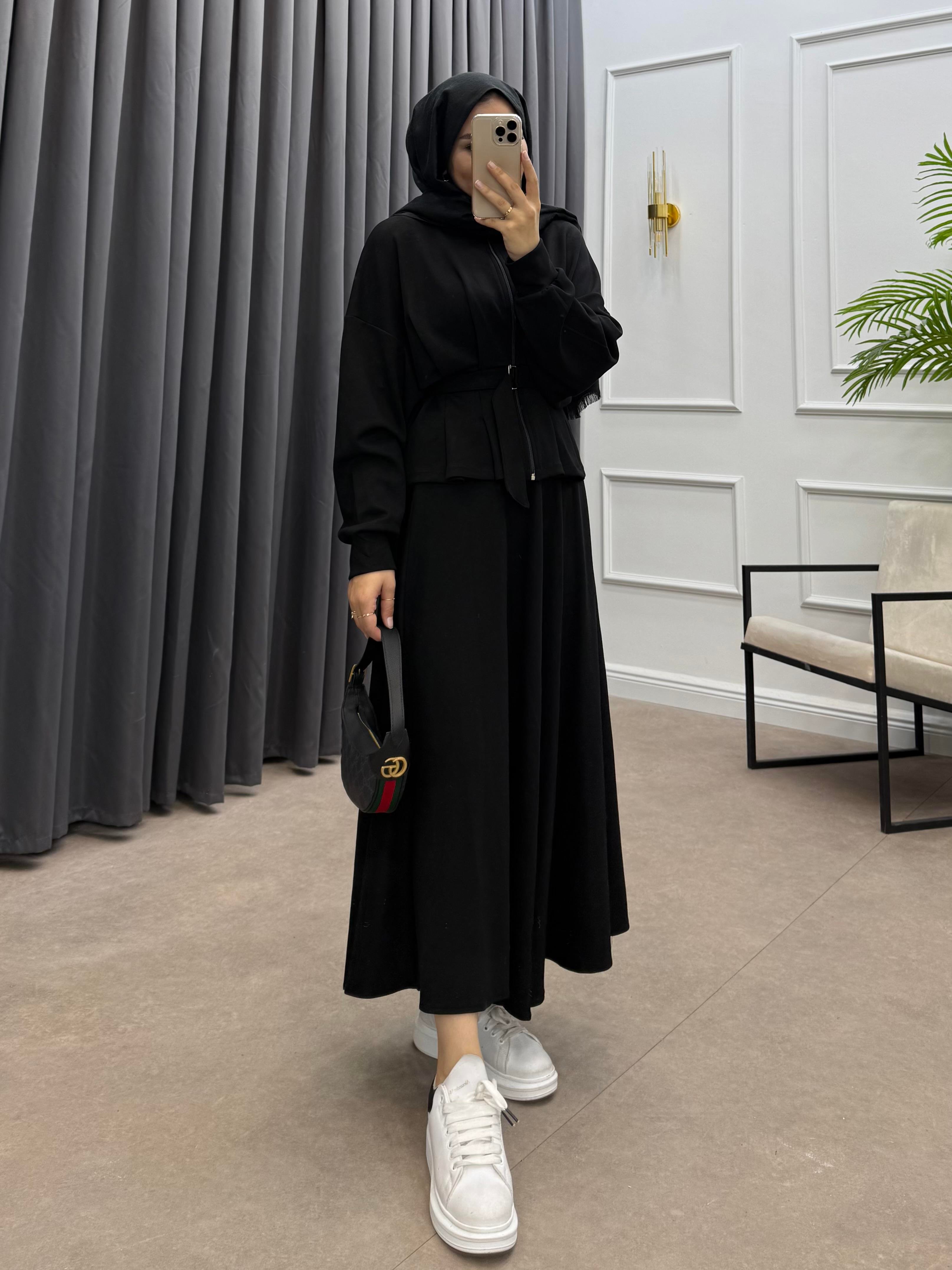 PENSLİ ETEKLİ TAKIM SİYAH