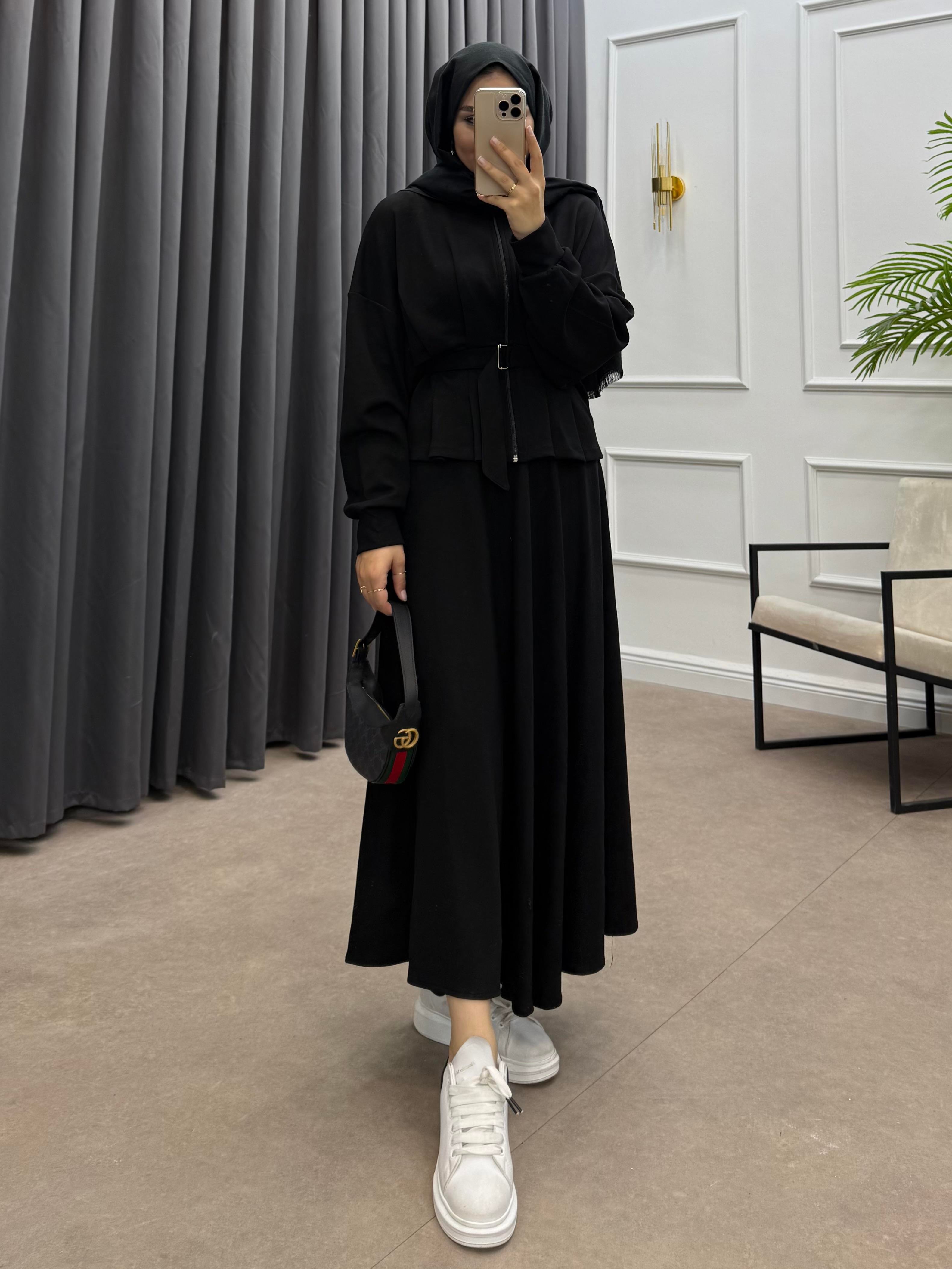 PENSLİ ETEKLİ TAKIM SİYAH