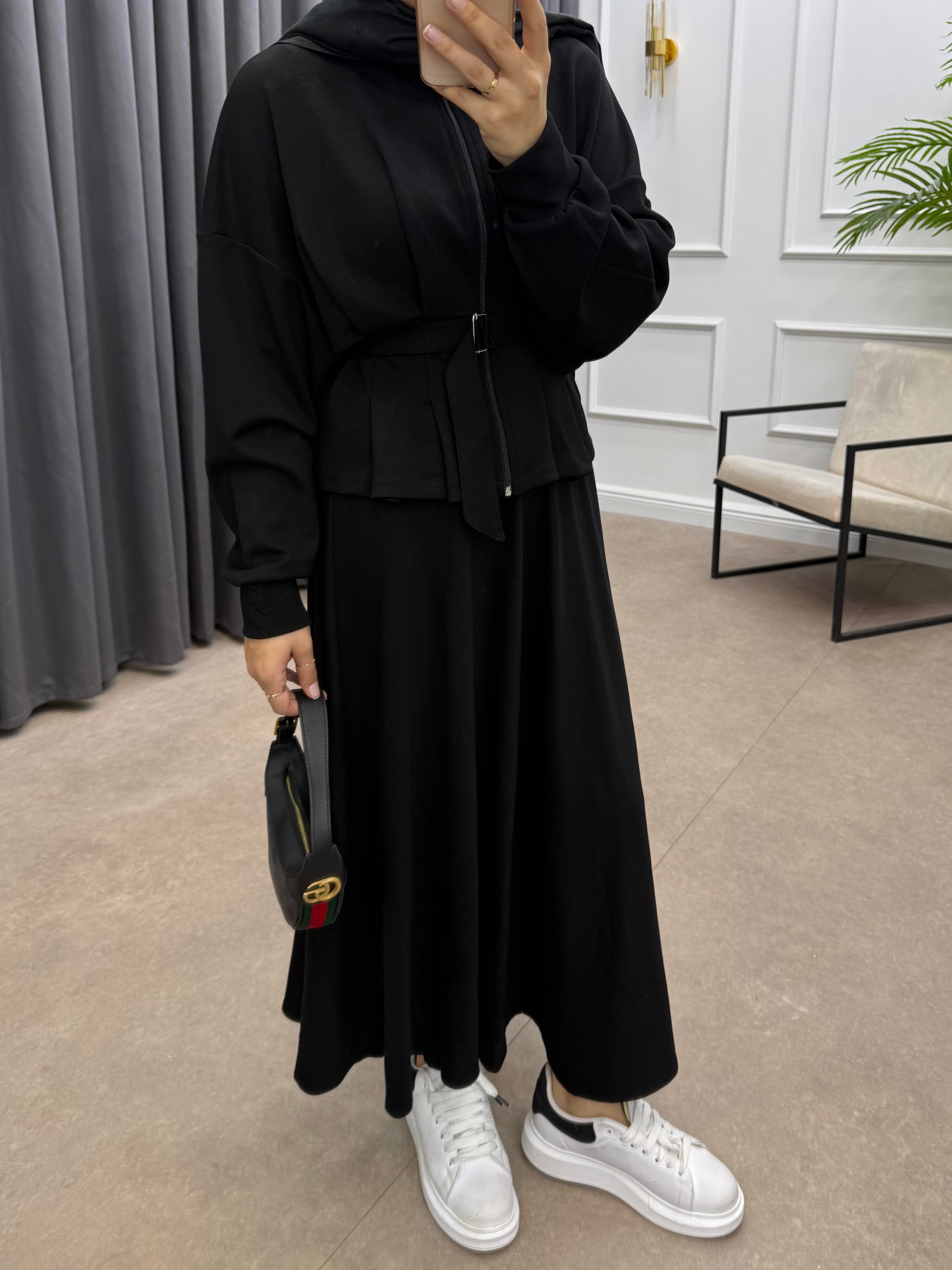 PENSLİ ETEKLİ TAKIM SİYAH