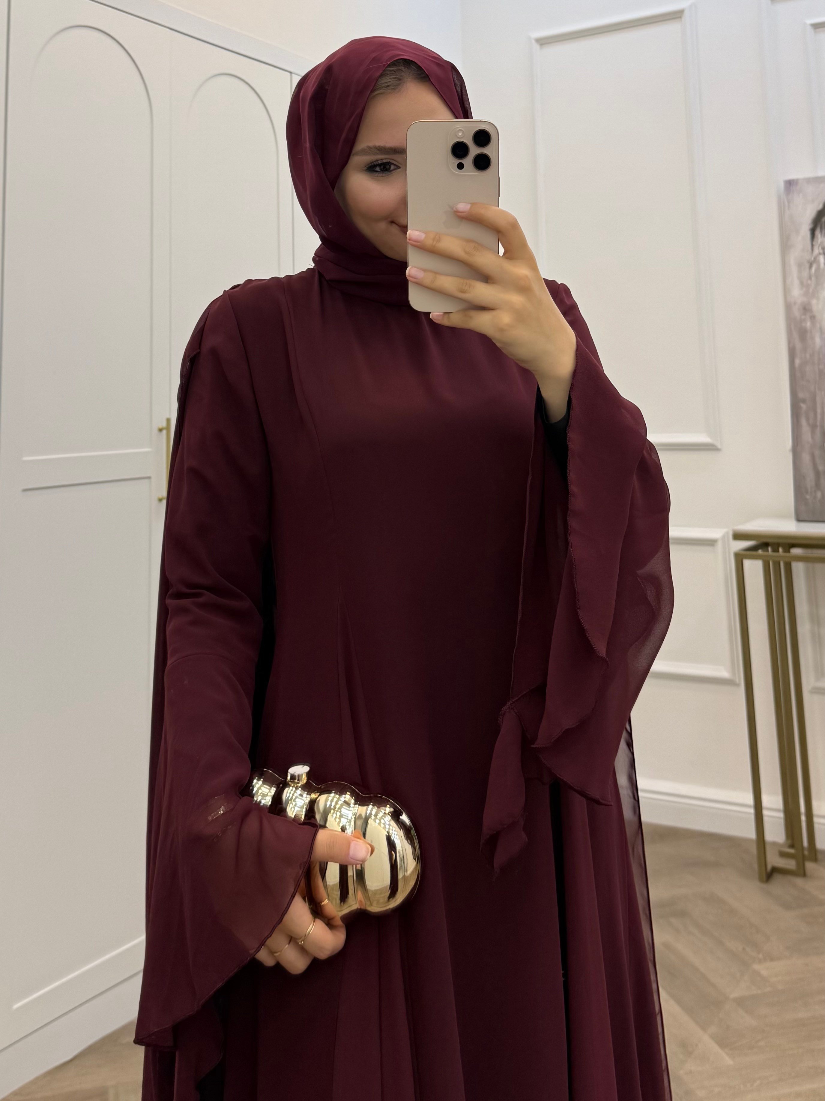 PERA ŞİFON ELBİSE BORDO