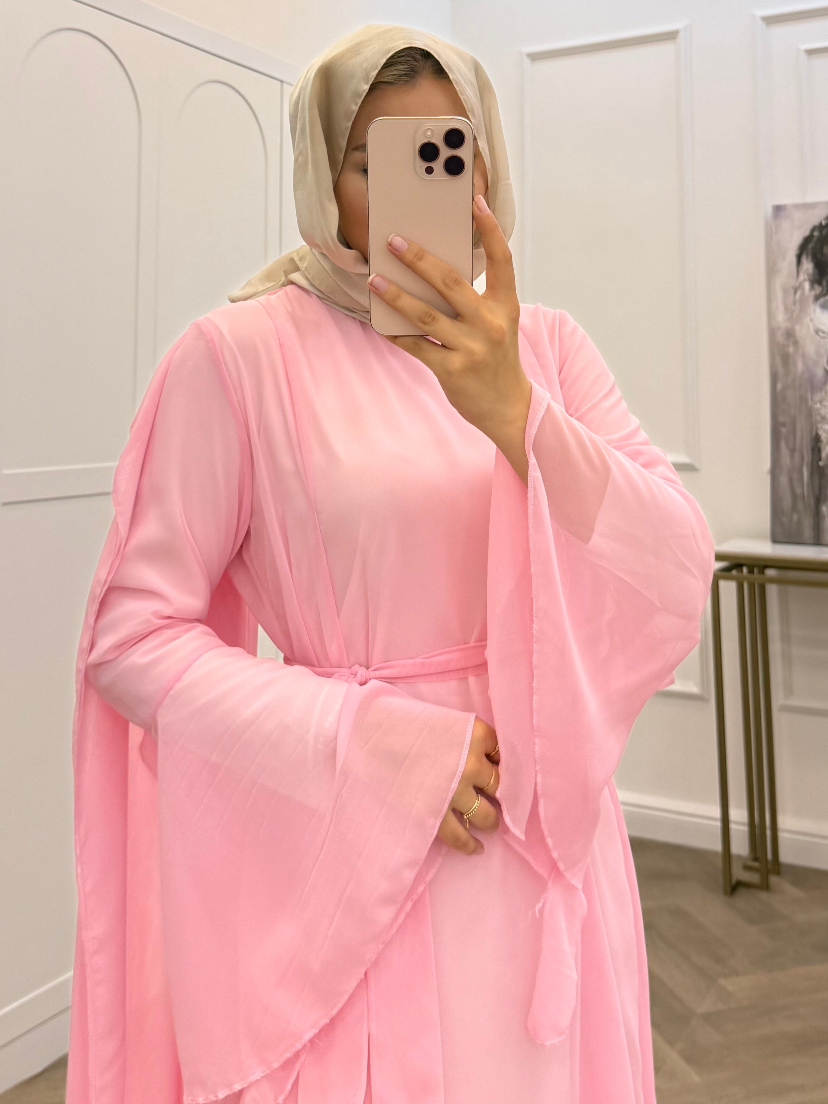 PERA ŞİFON ELBİSE PEMBE
