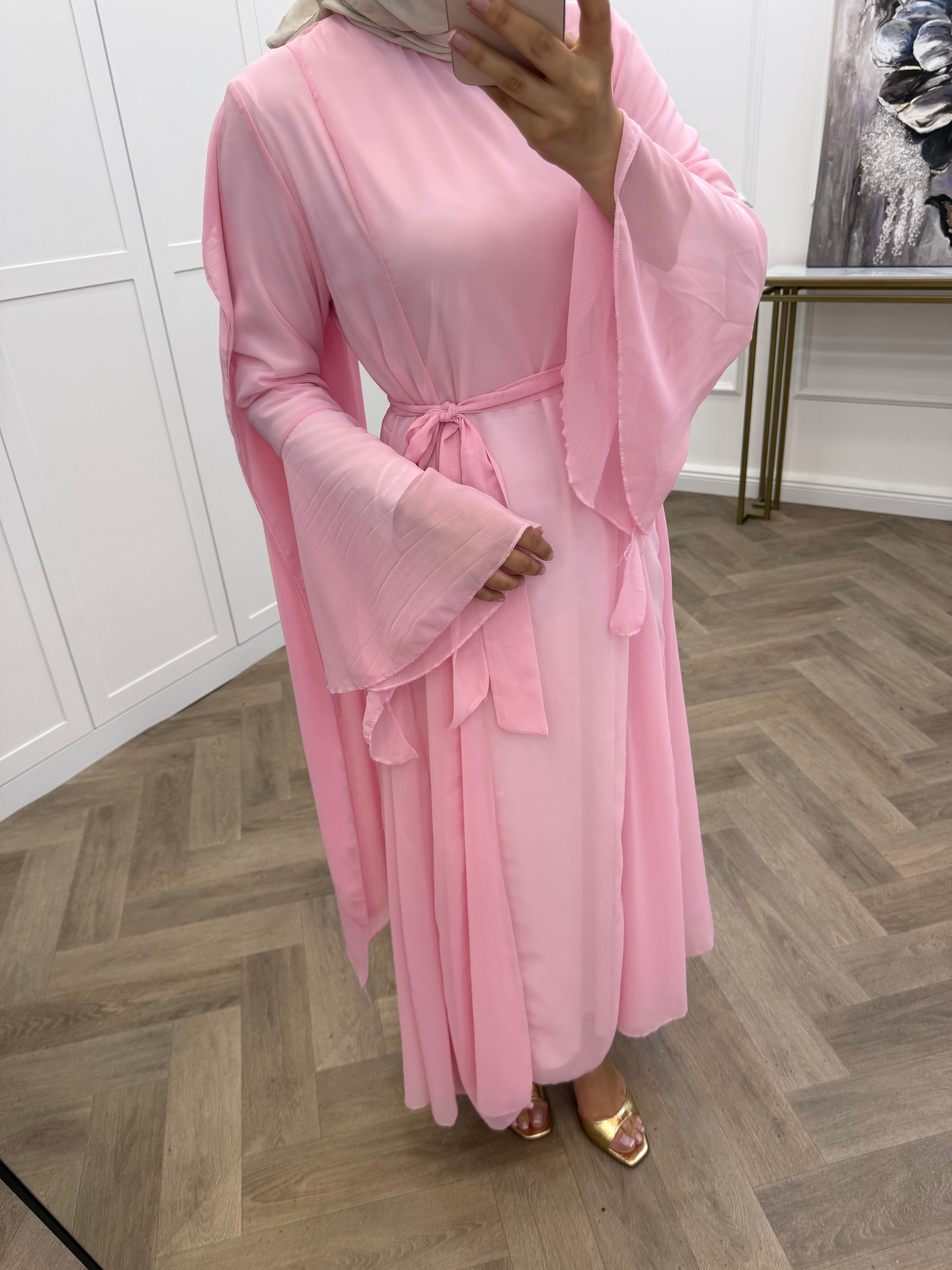 PERA ŞİFON ELBİSE PEMBE