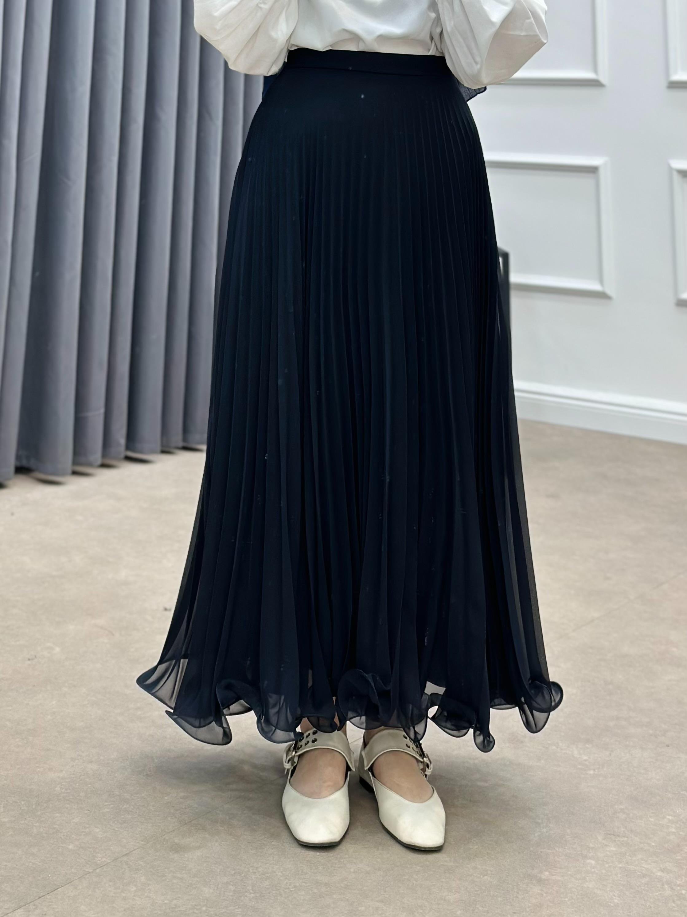 PLİSELİ ŞİFON ETEK LACİVERT