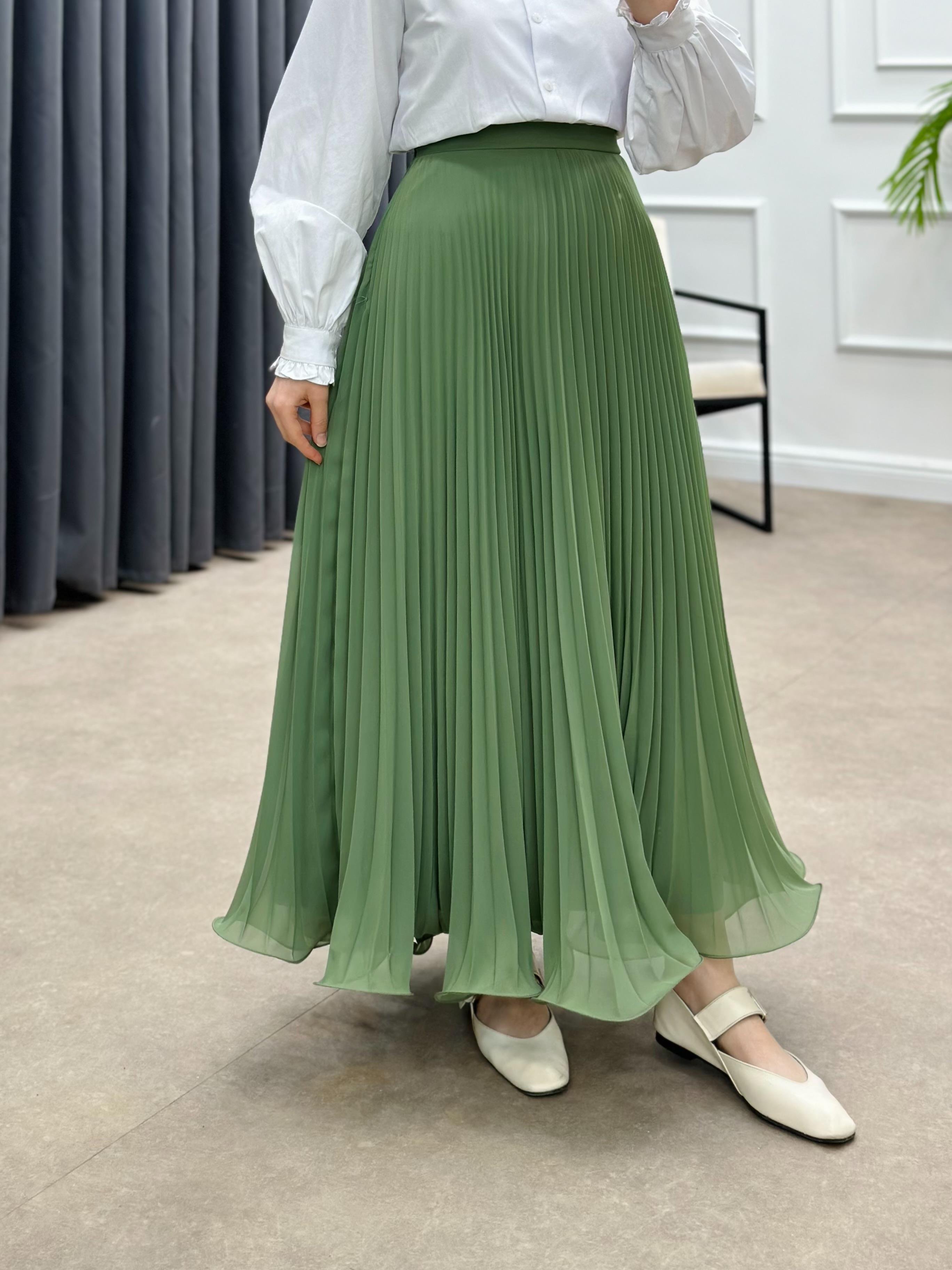 PLİSELİ ŞİFON ETEK MİNT