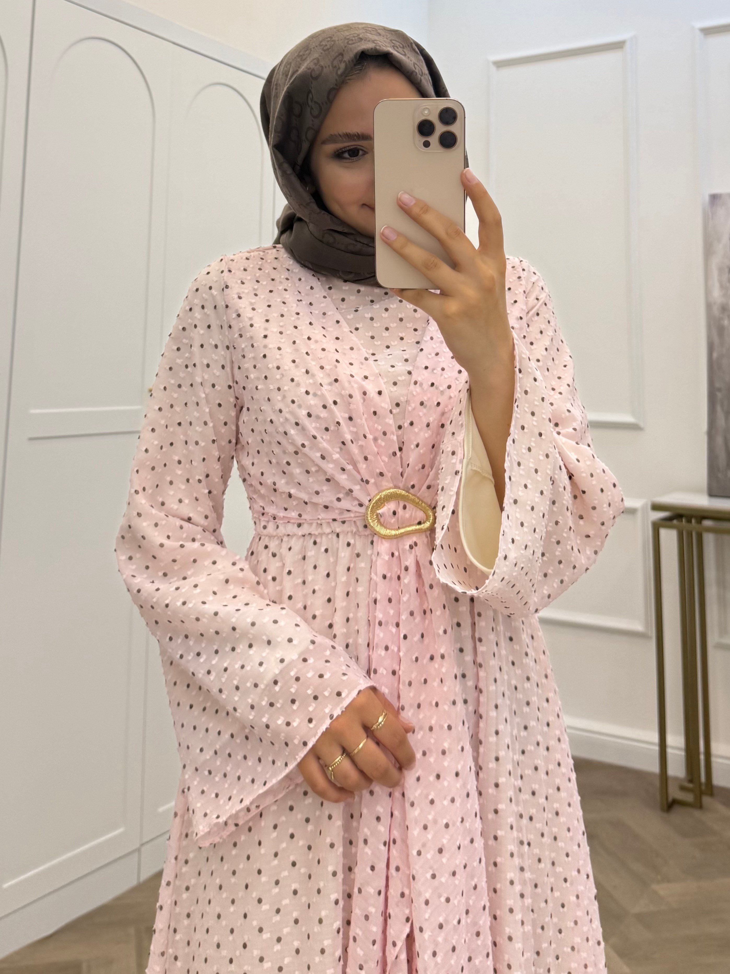 PUANTİYELİ ESMA ELBİSE PEMBE