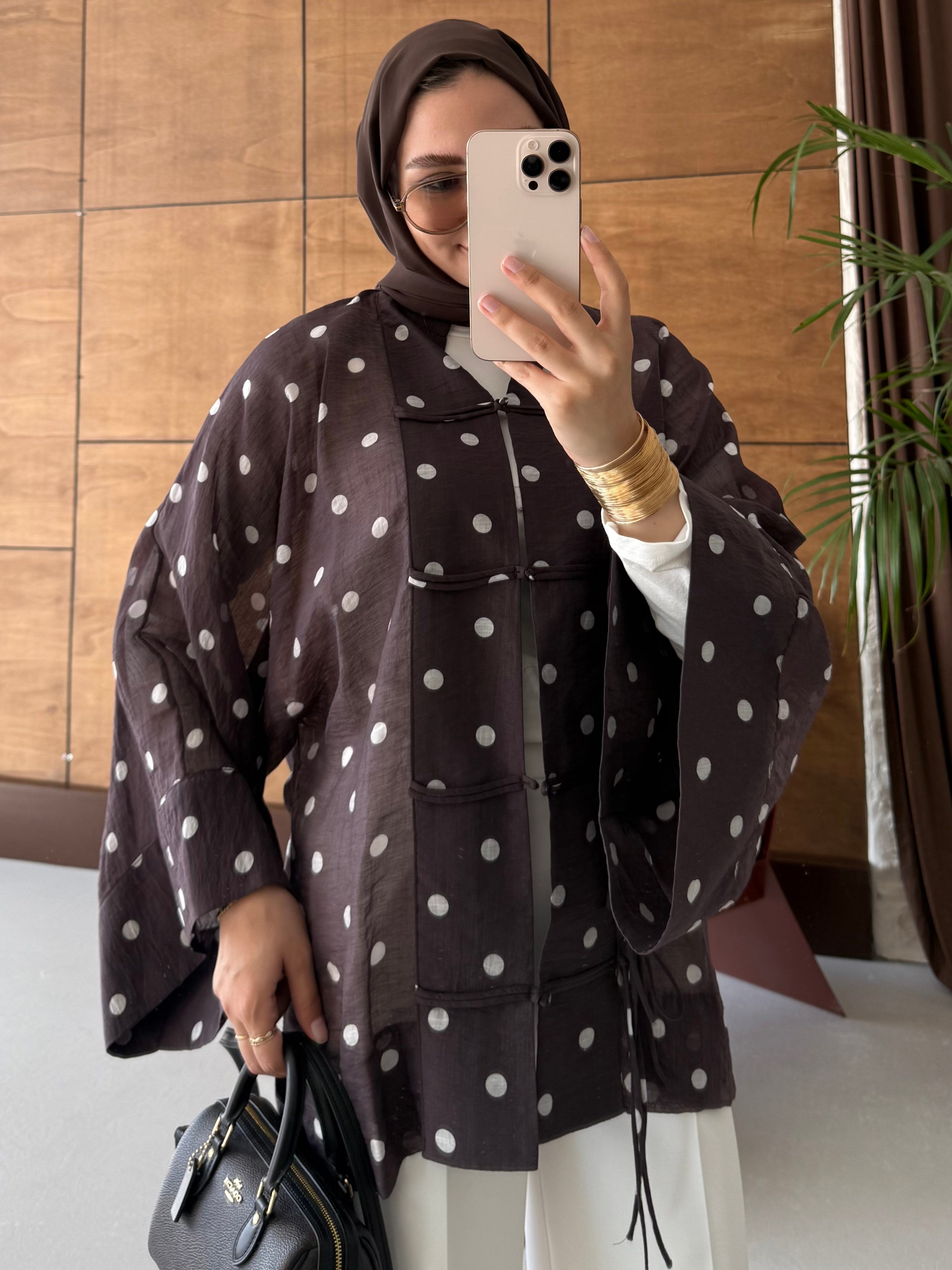 PUANTİYELİ ORGANZE BLUZ KAHVE
