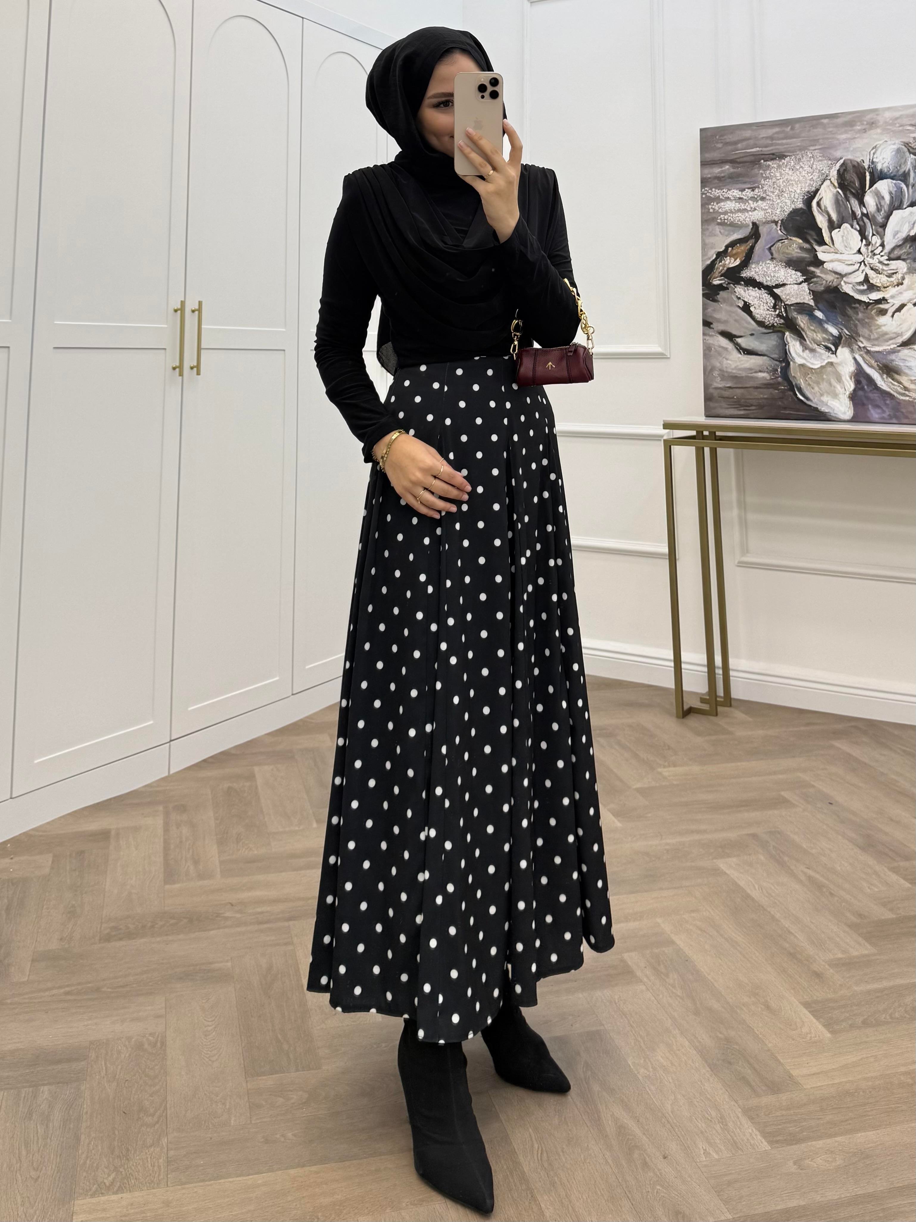 PUANTİYELİ POPLİN ETEK SİYAH