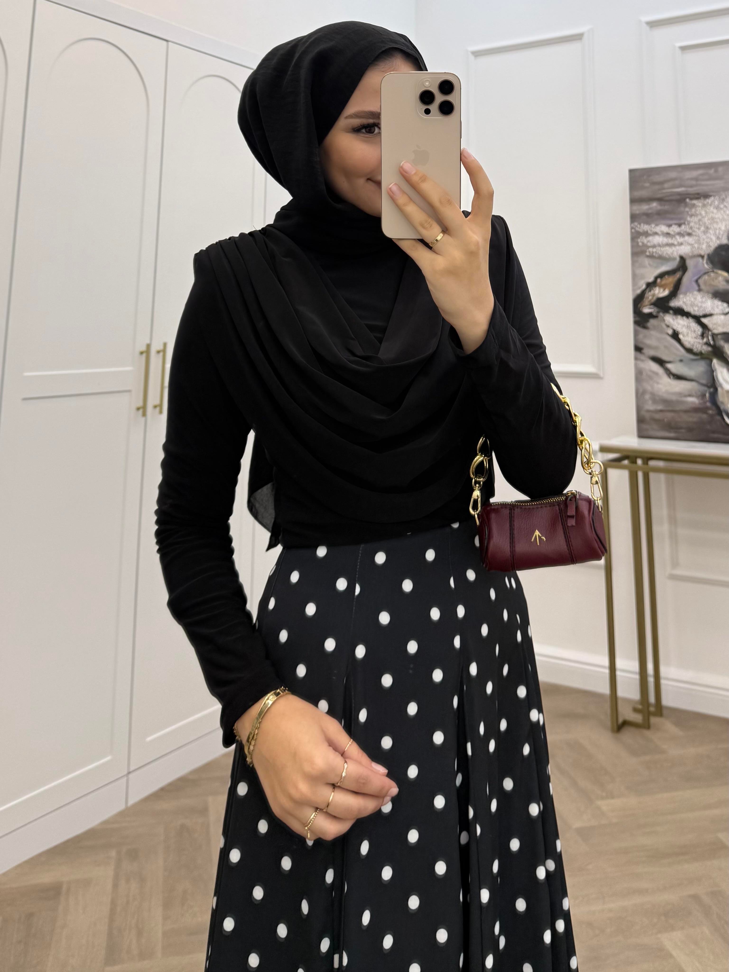 PUANTİYELİ POPLİN ETEK SİYAH