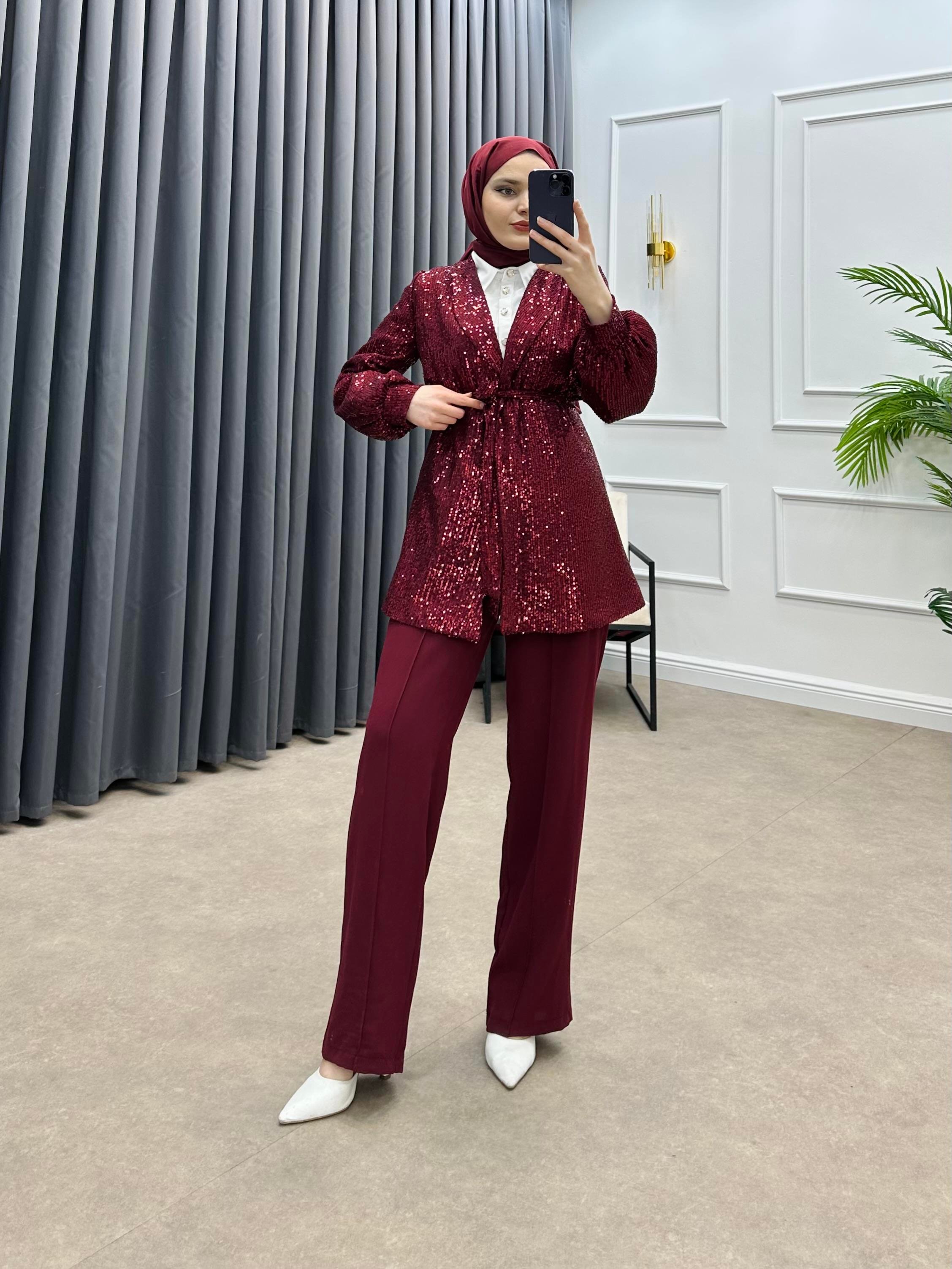 PUL PAYET CEKETLİ TAKIM BORDO