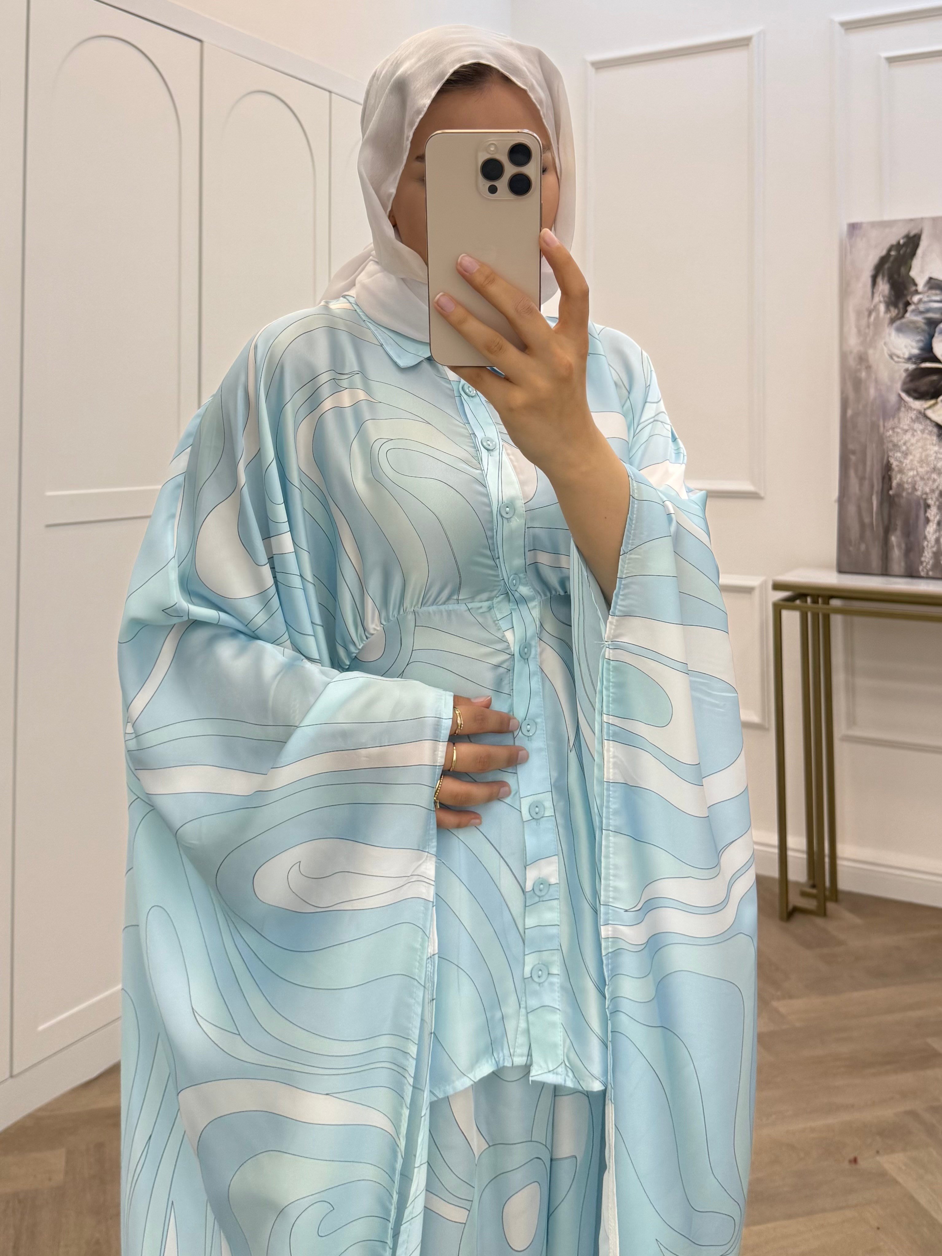 PULİ SATEN PANTOLONLU TAKIM BEBE MAVİSİ