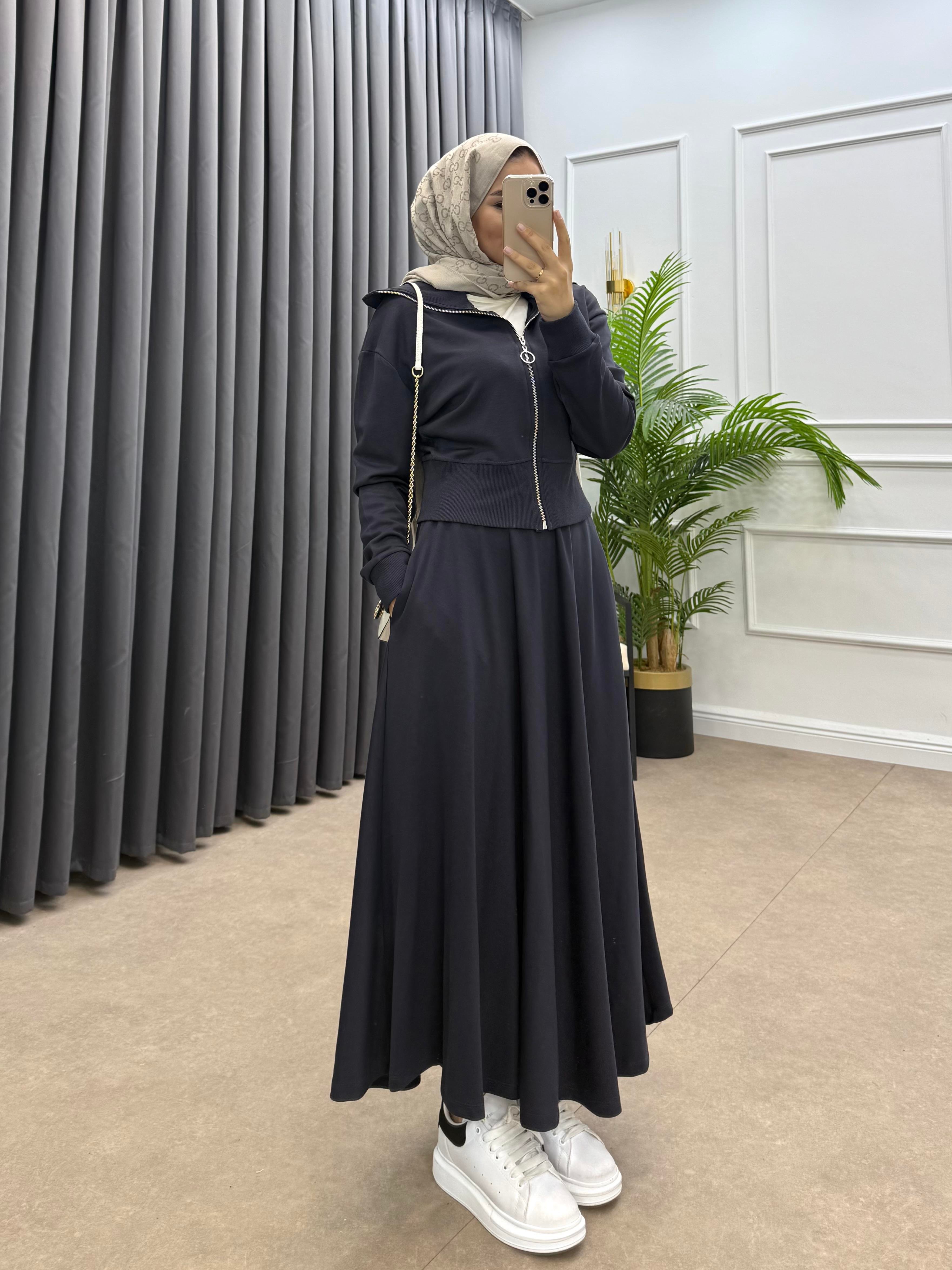 RİBANALI ETEKLİ TAKIM ANTRASİT