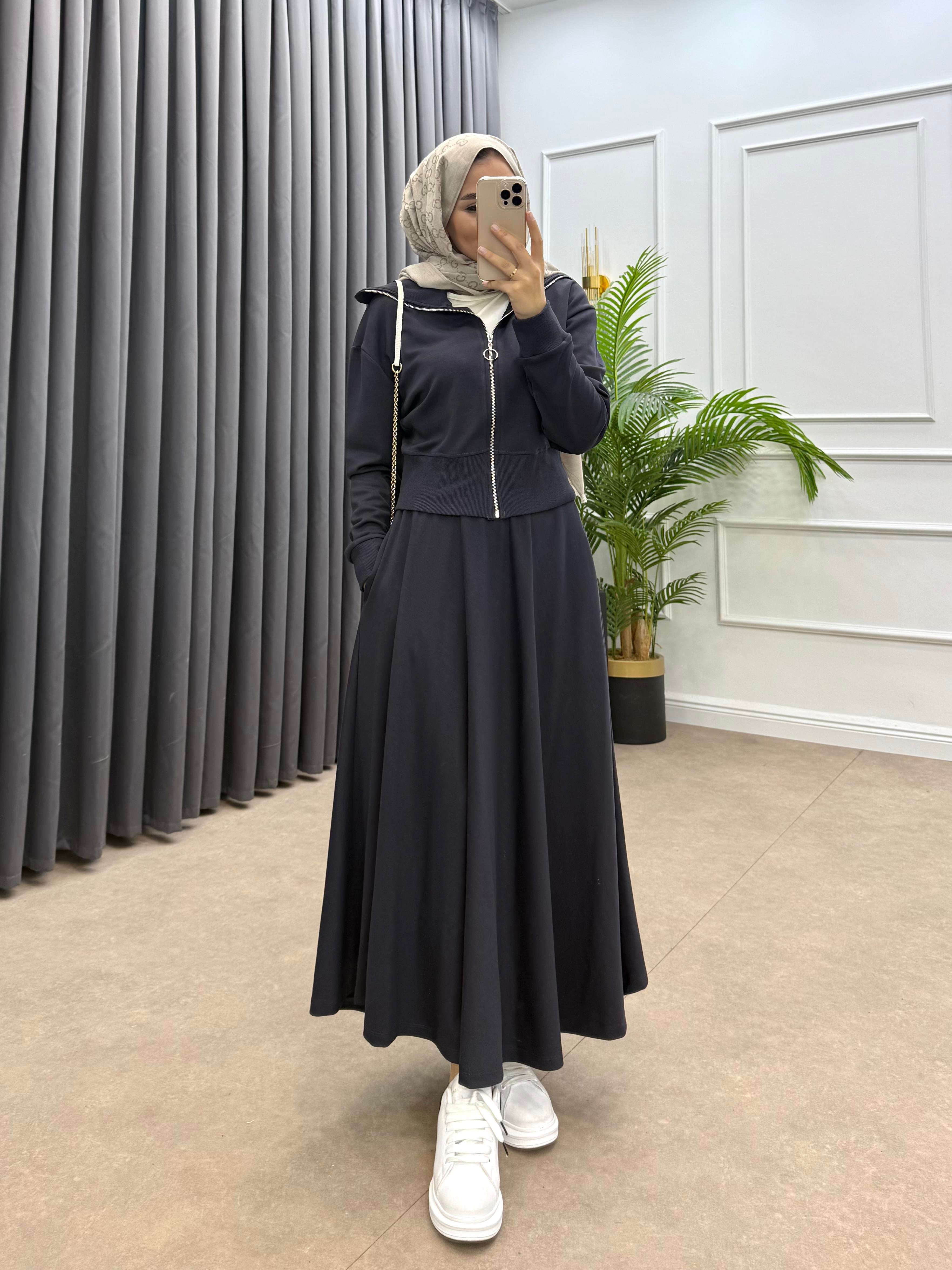 RİBANALI ETEKLİ TAKIM ANTRASİT