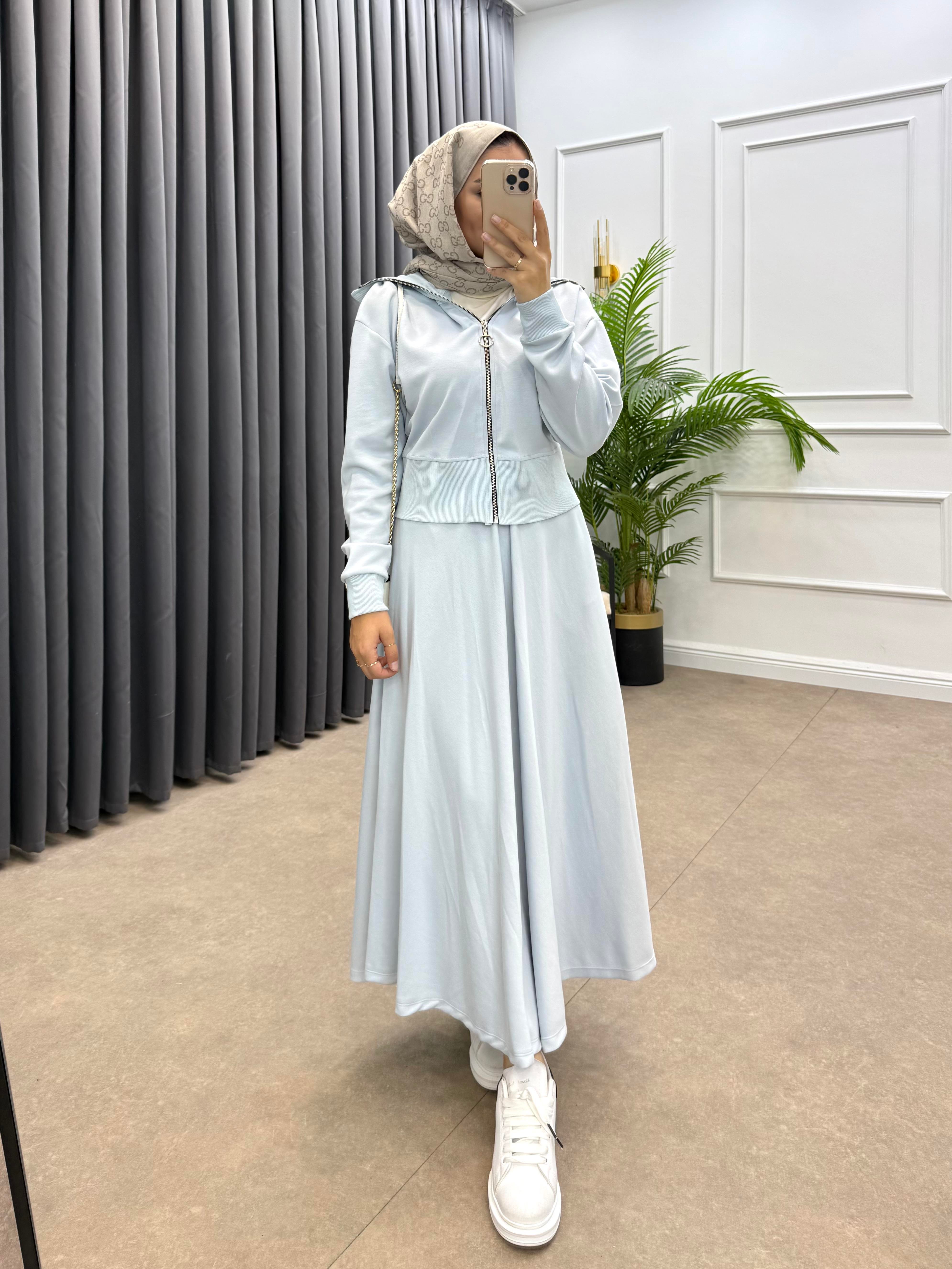 RİBANALI ETEKLİ TAKIM BEBE MAVİSİ