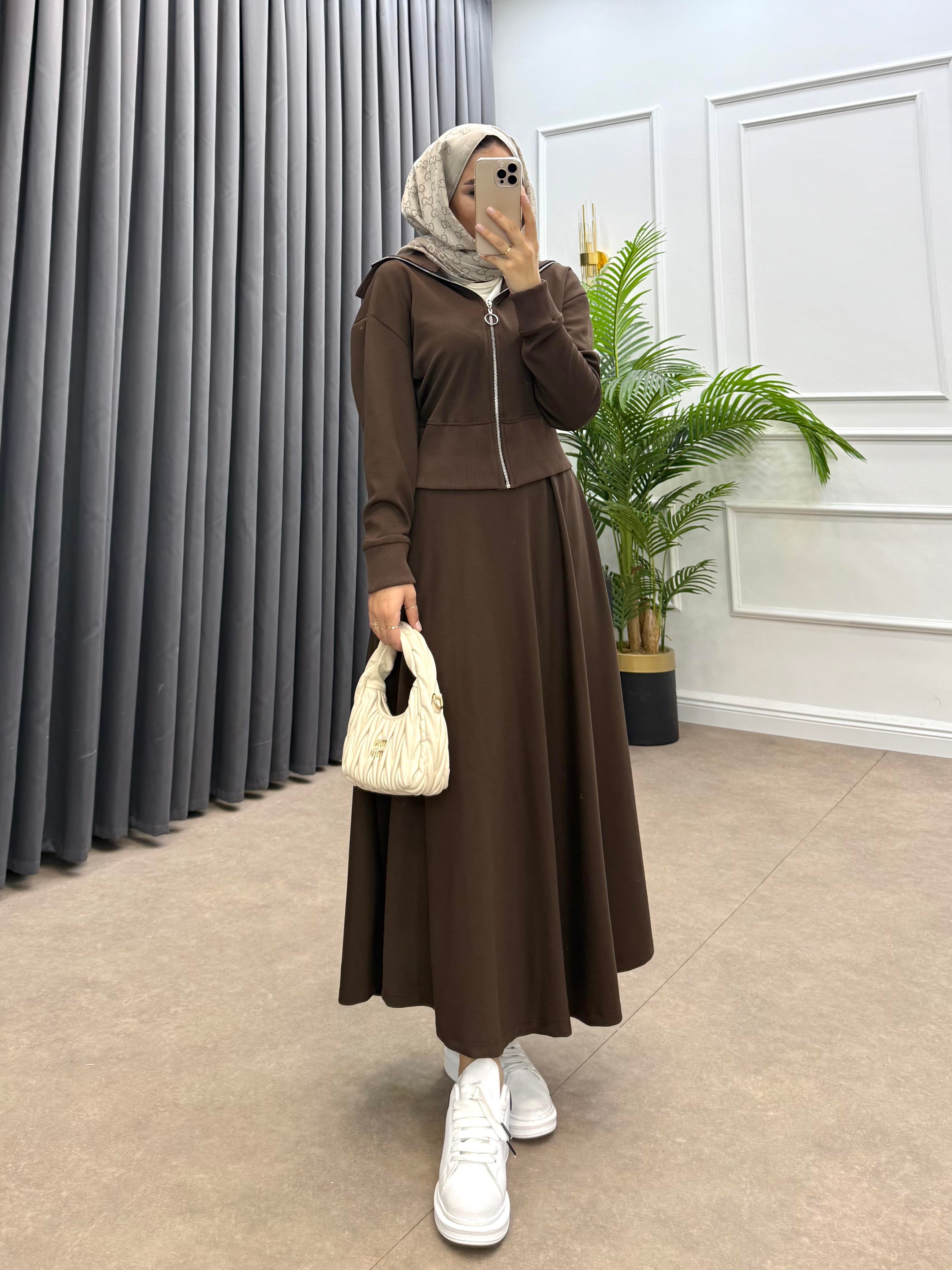 RİBANALI ETEKLİ TAKIM KAHVE