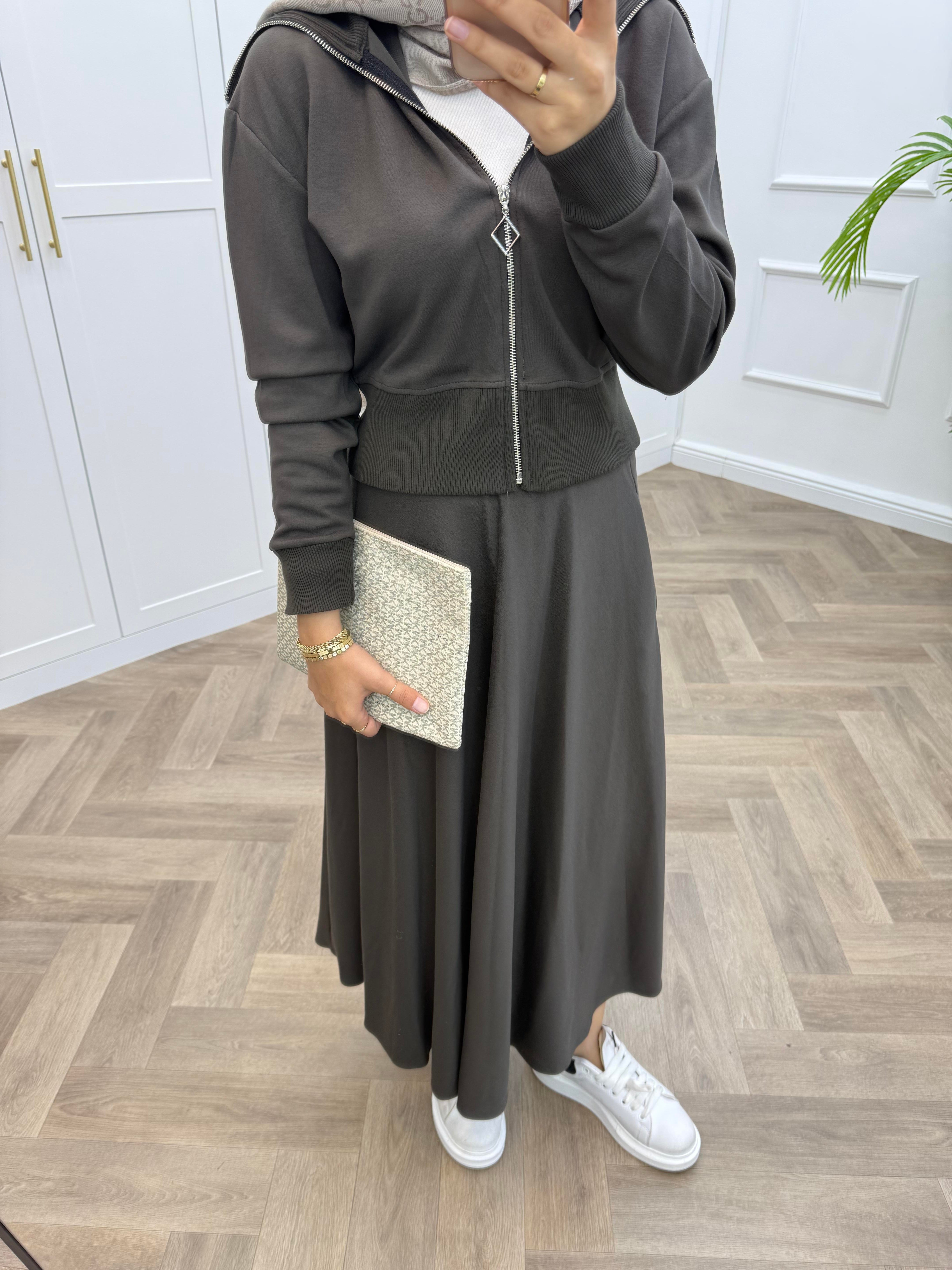 RİBANALI ETEKLİ TAKIM KOYU HAKİ