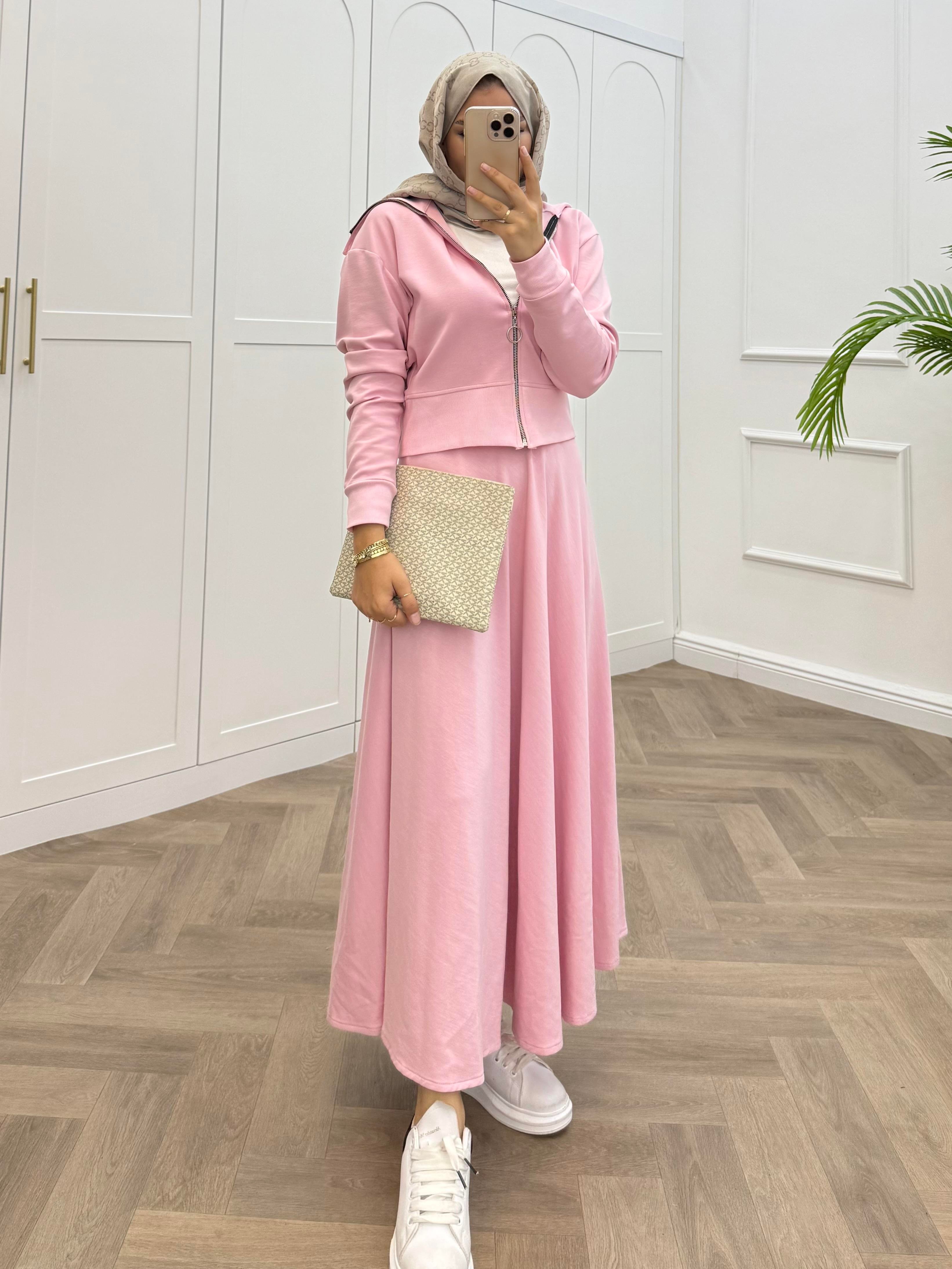 RİBANALI ETEKLİ TAKIM PEMBE