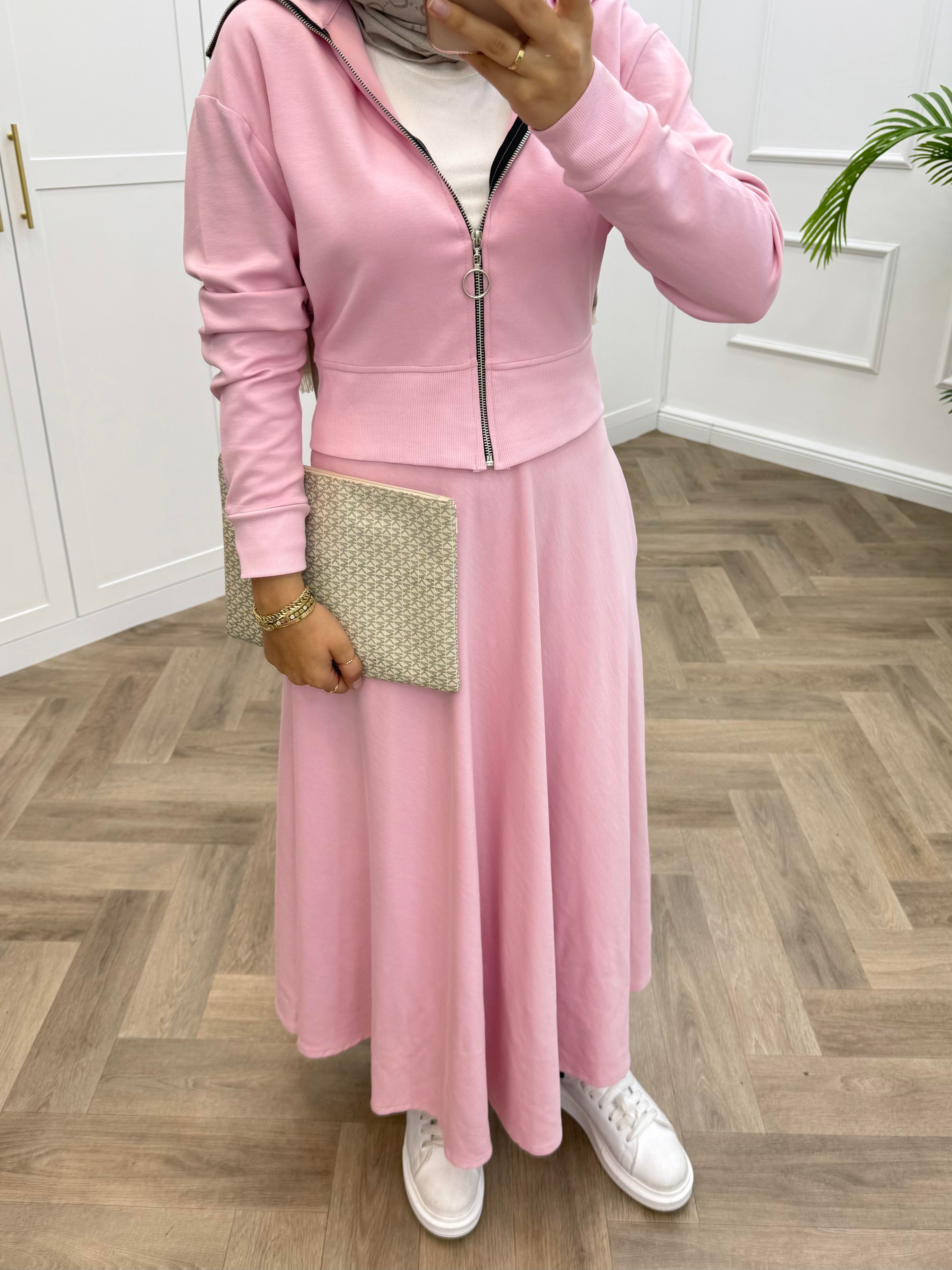 RİBANALI ETEKLİ TAKIM PEMBE