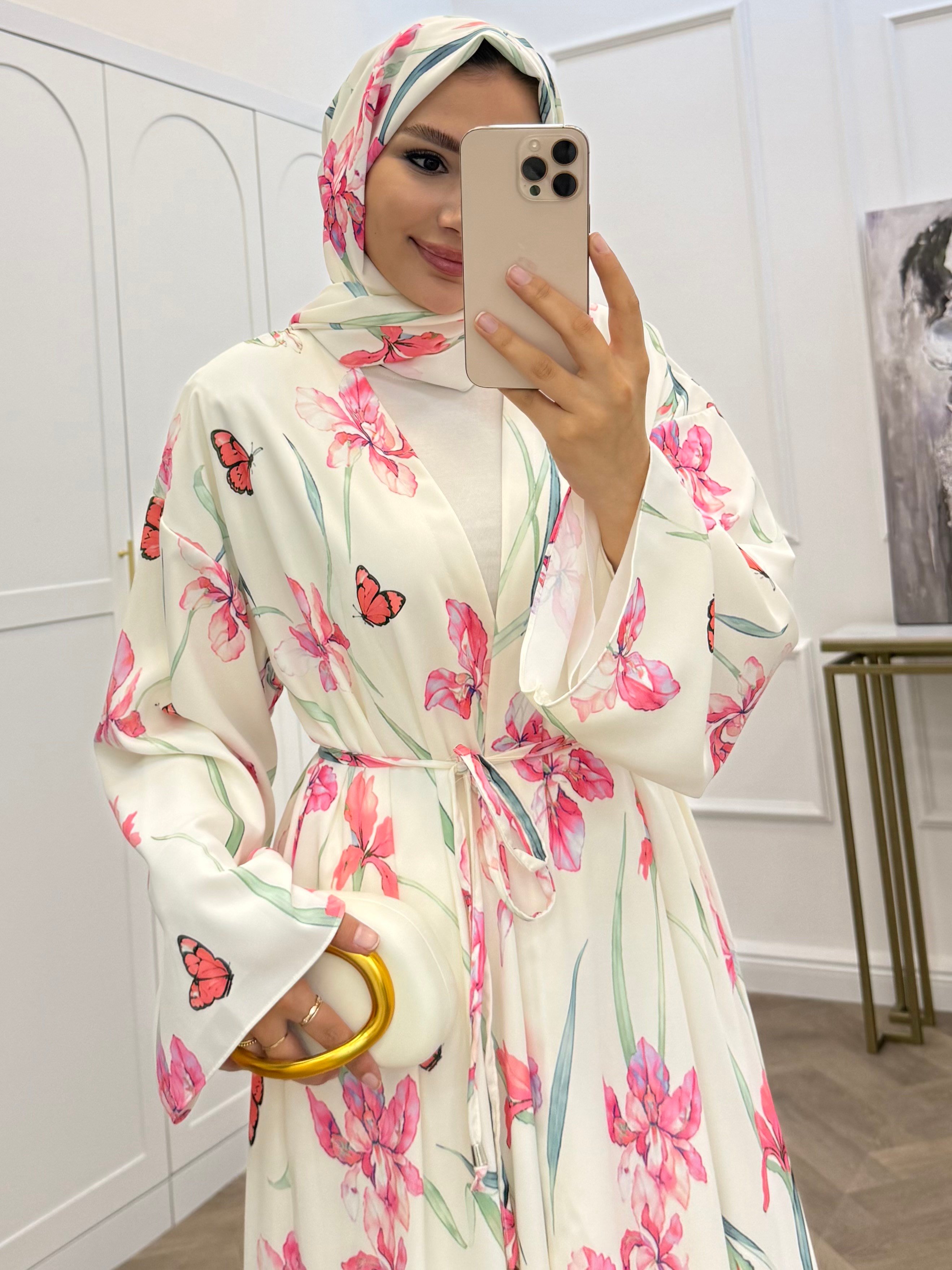 ŞAL DAHİL KELEBEK ABAYA PEMBE