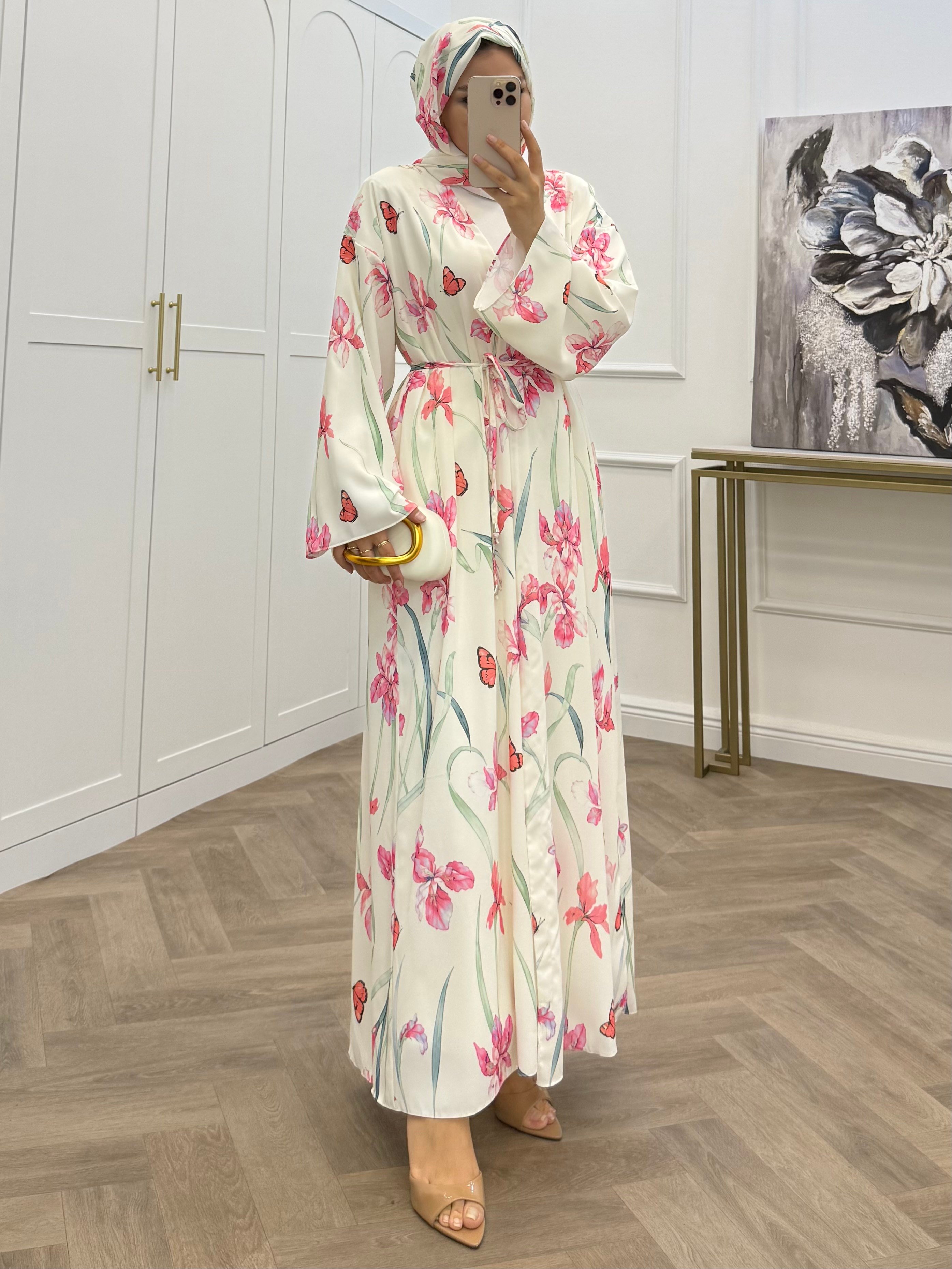 ŞAL DAHİL KELEBEK ABAYA PEMBE