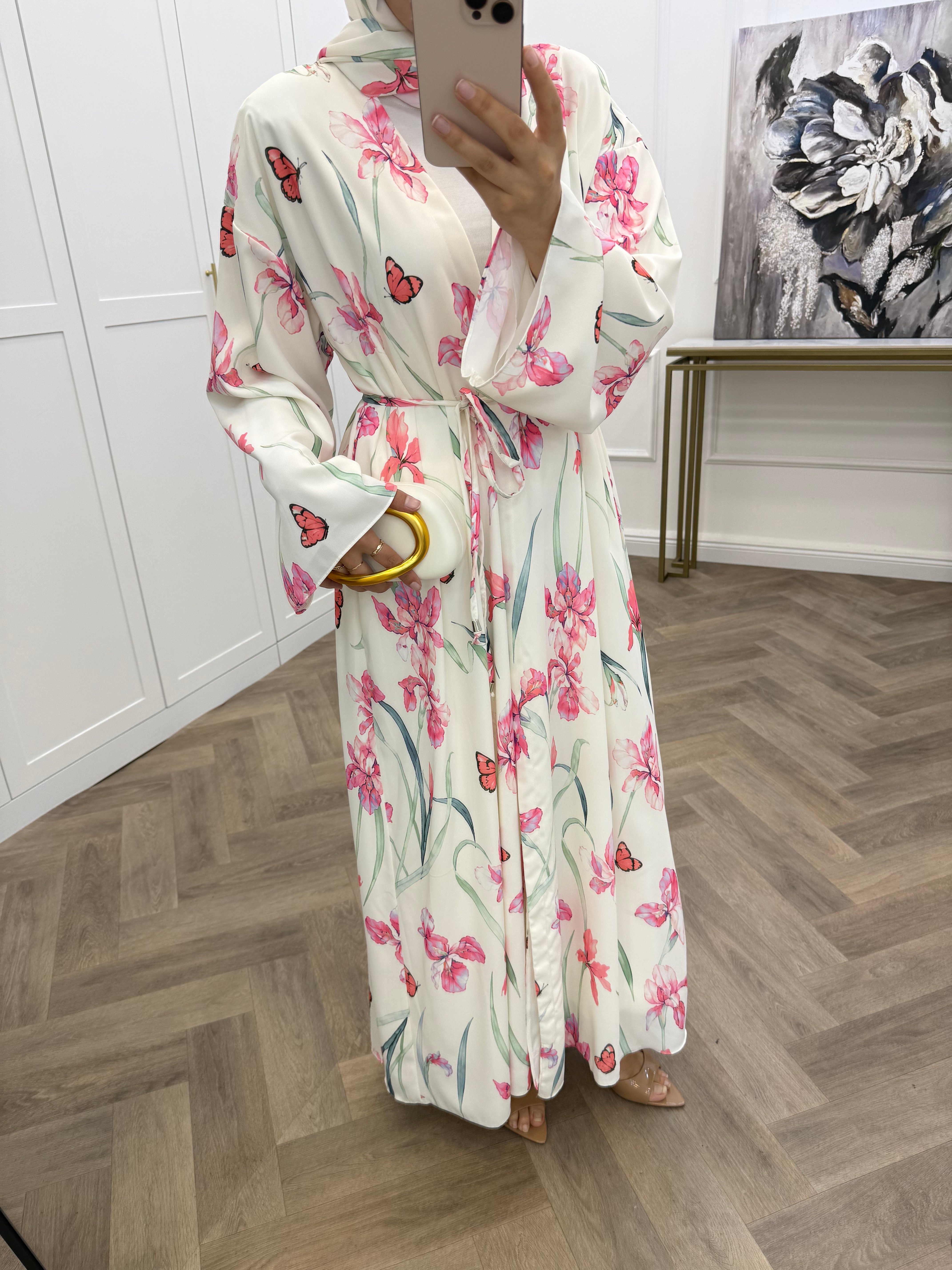 ŞAL DAHİL KELEBEK ABAYA PEMBE