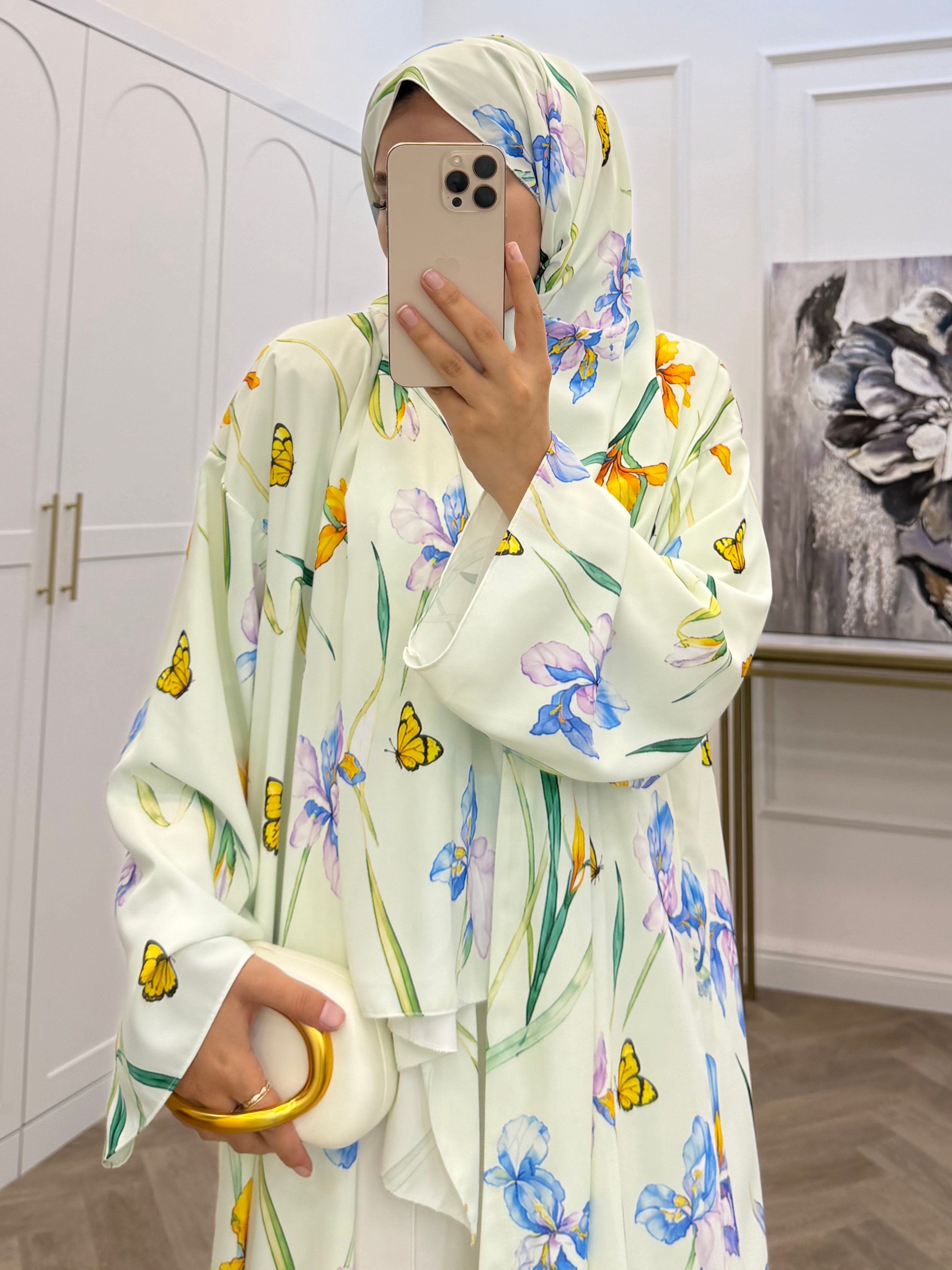 ŞAL DAHİL KELEBEK ABAYA SOFT LİME