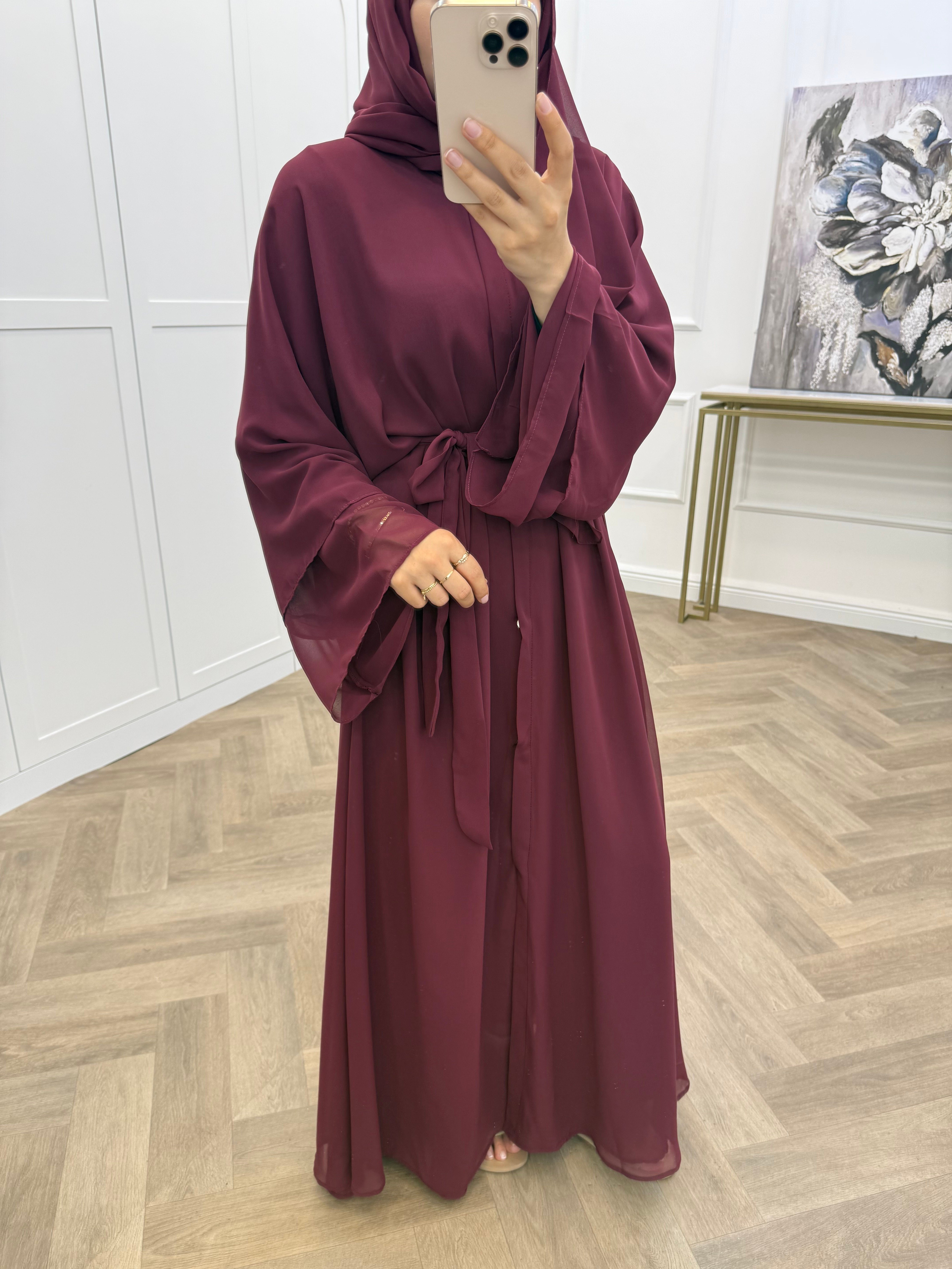 ŞAL DAHİL ŞİFON ABAYA BORDO