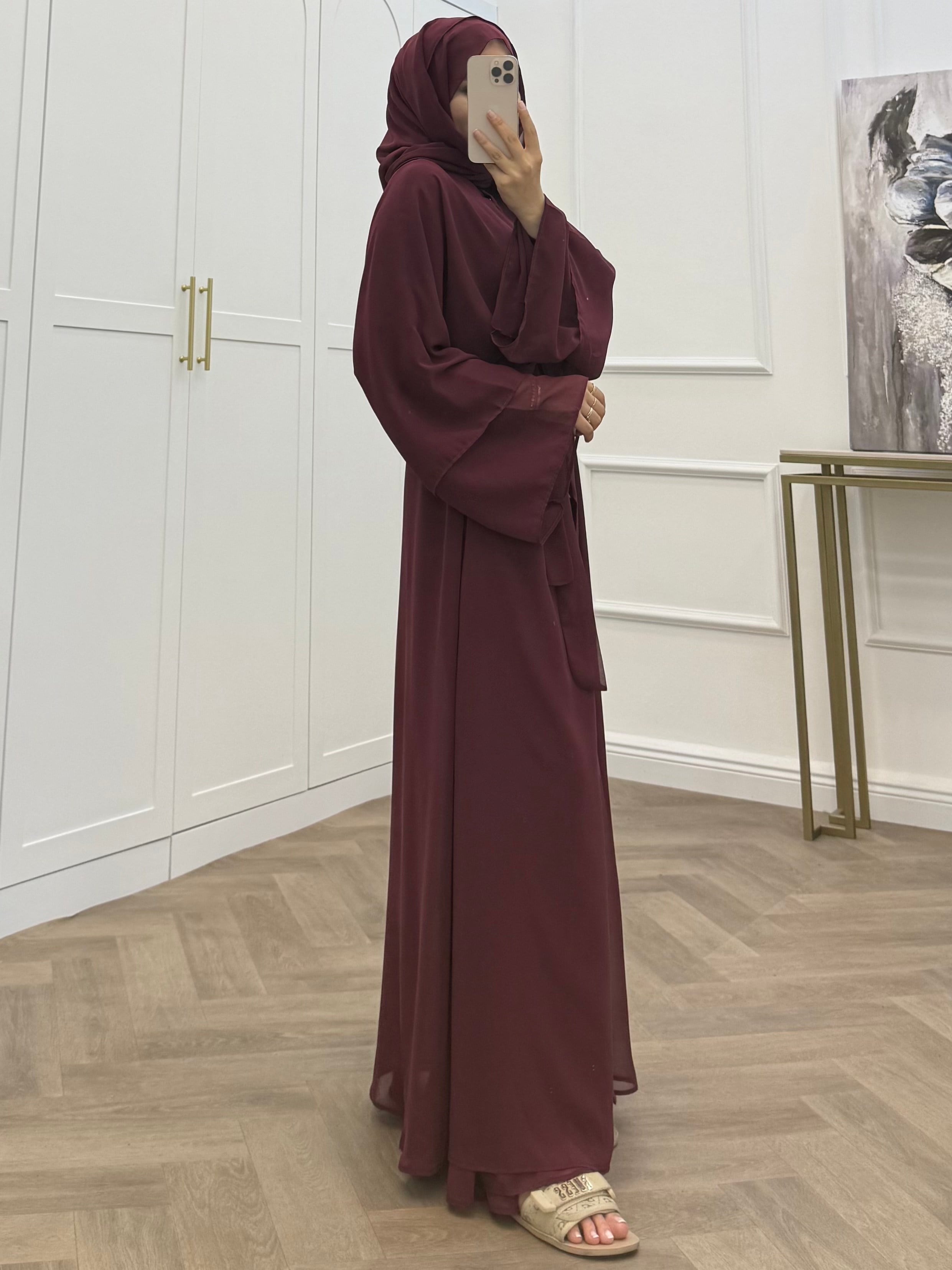 ŞAL DAHİL ŞİFON ABAYA BORDO