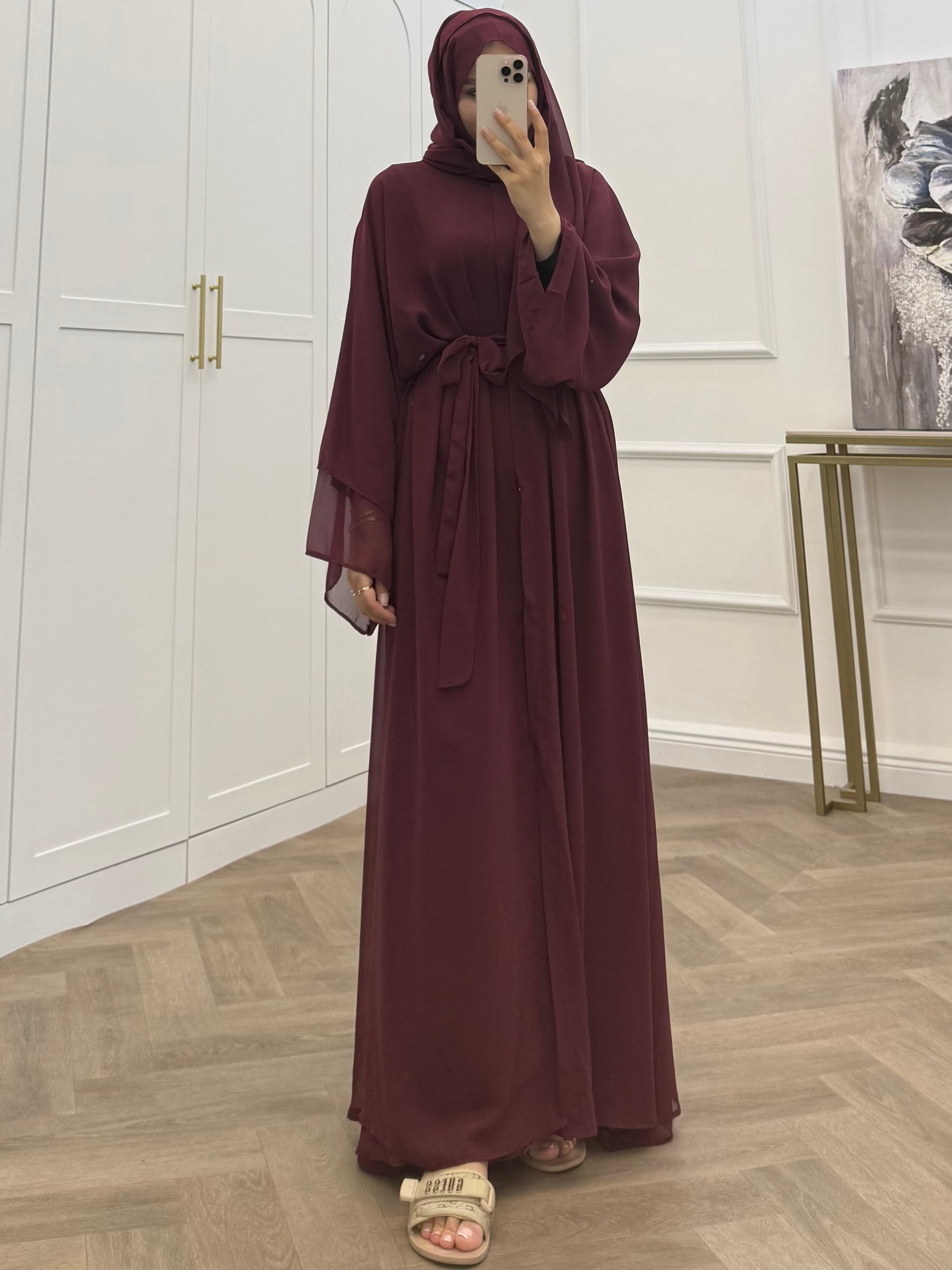 ŞAL DAHİL ŞİFON ABAYA BORDO