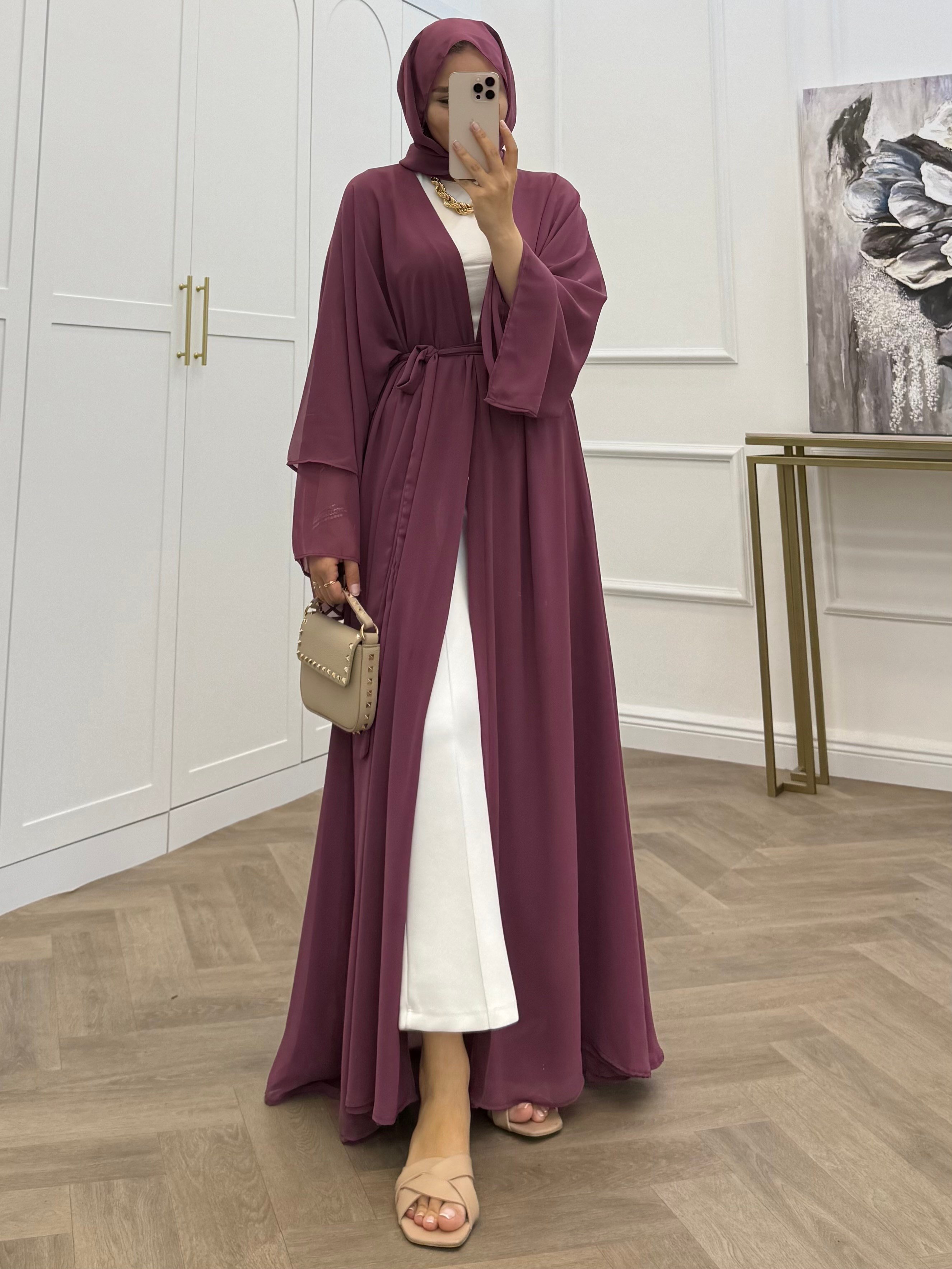 ŞAL DAHİL ŞİFON ABAYA GÜL KURUSU