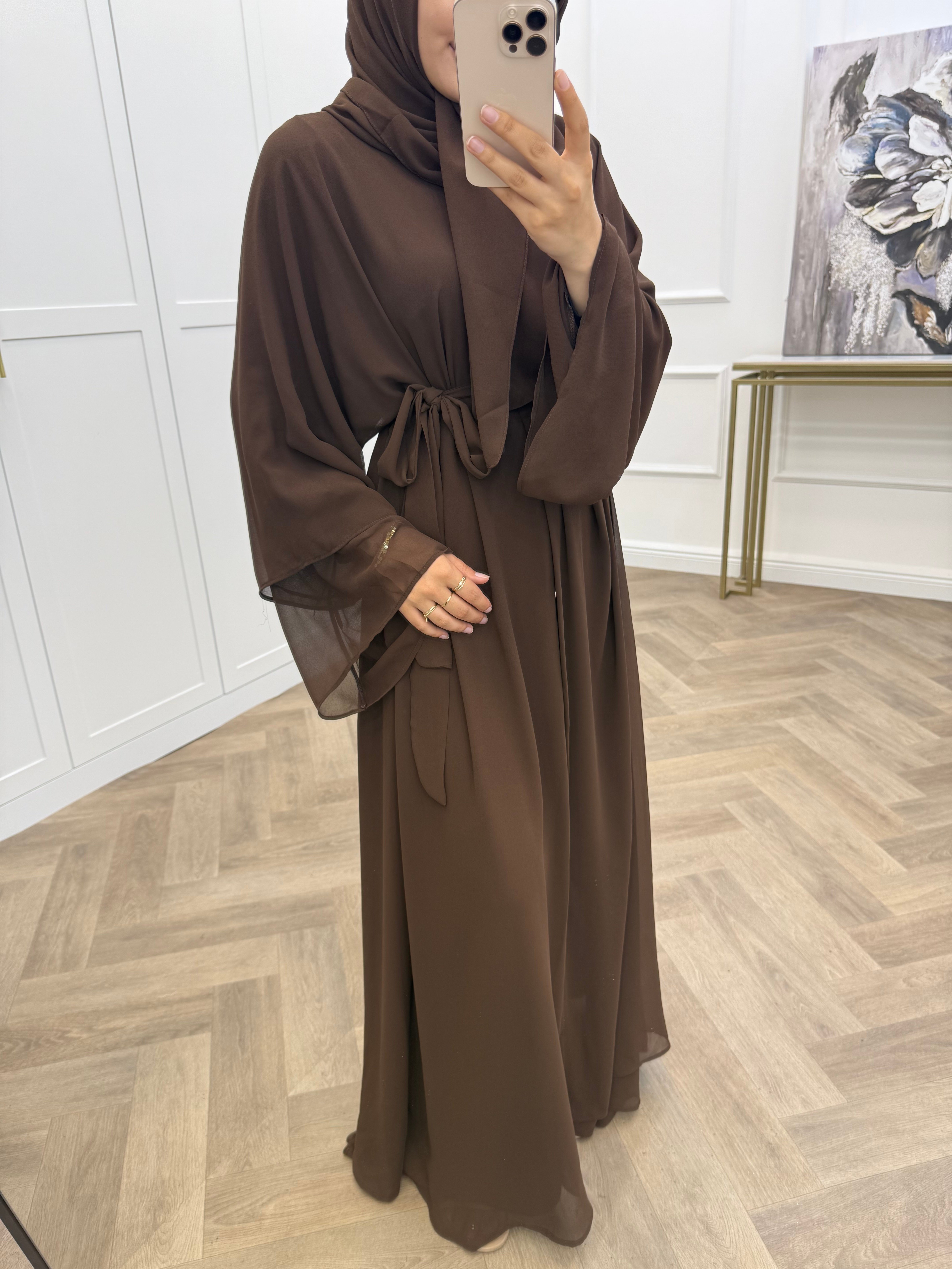 ŞAL DAHİL ŞİFON ABAYA KAHVE
