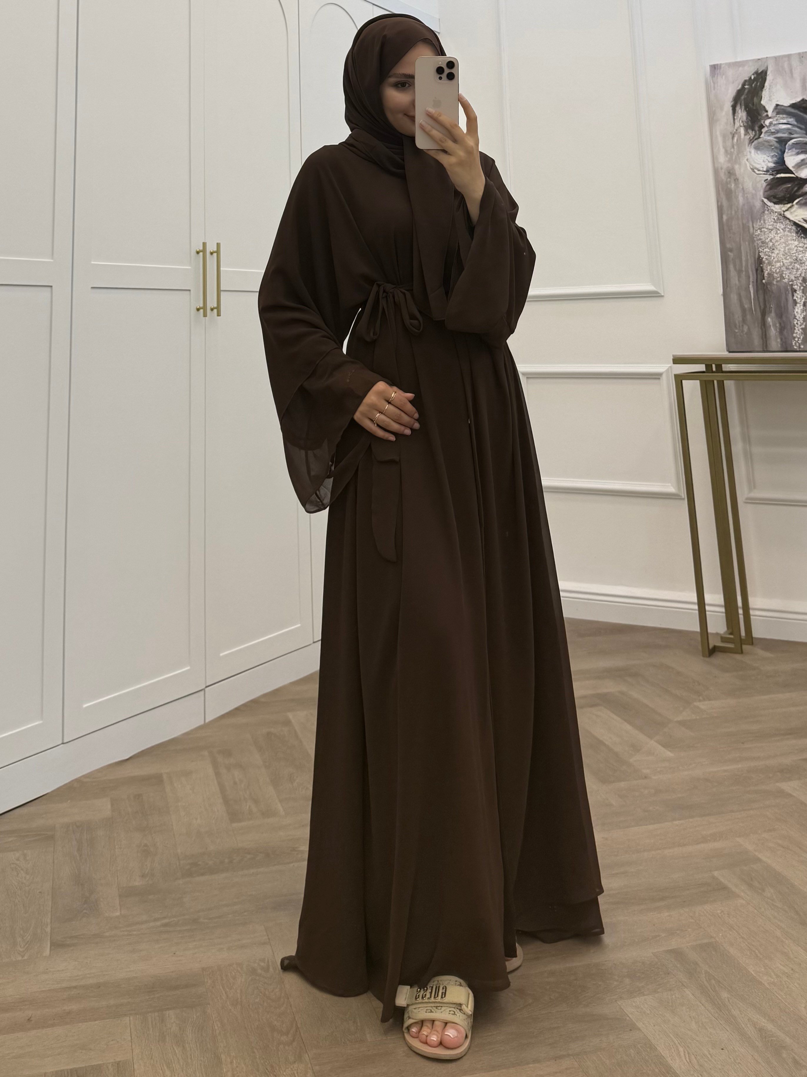 ŞAL DAHİL ŞİFON ABAYA KAHVE