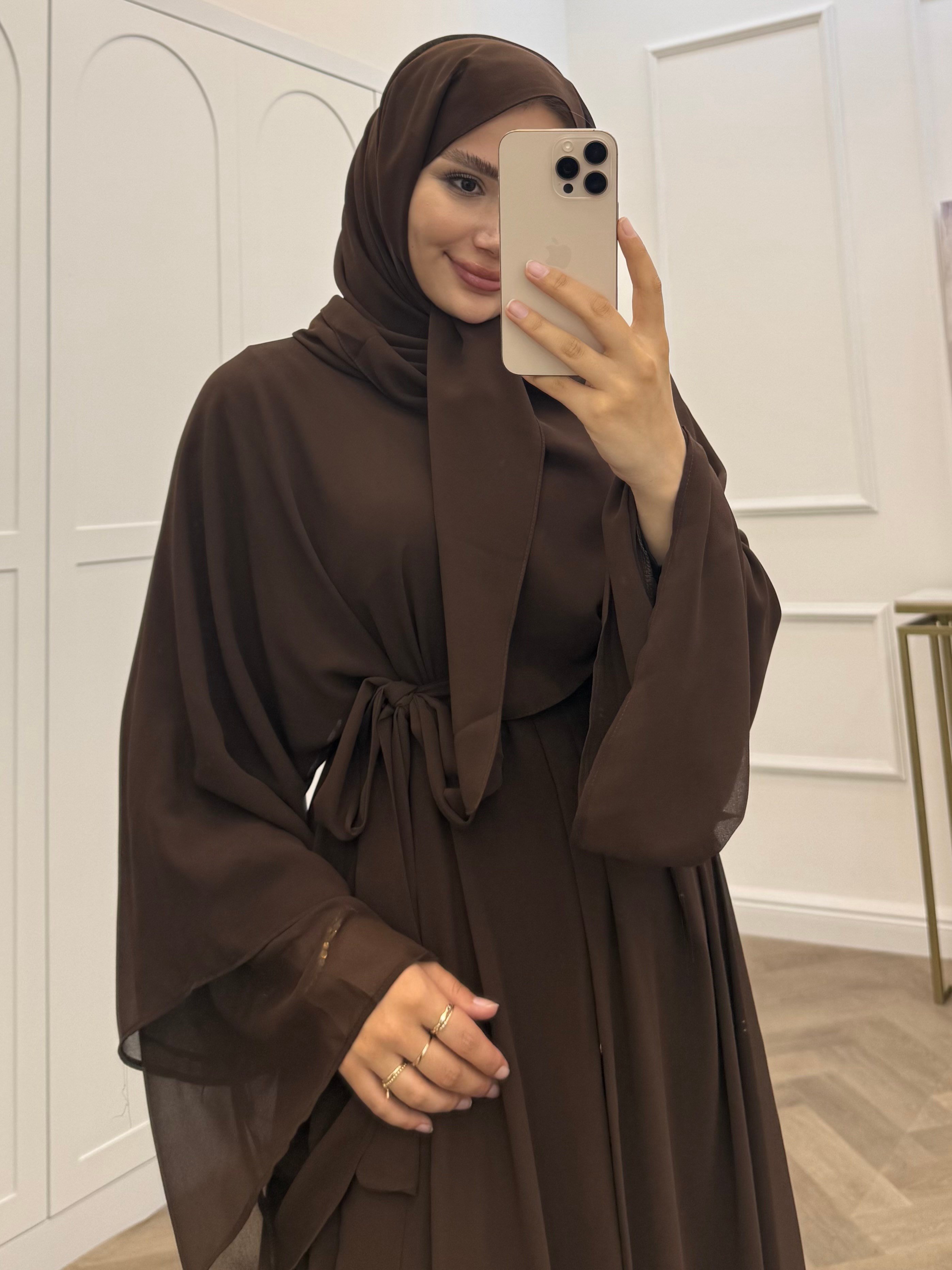 ŞAL DAHİL ŞİFON ABAYA KAHVE