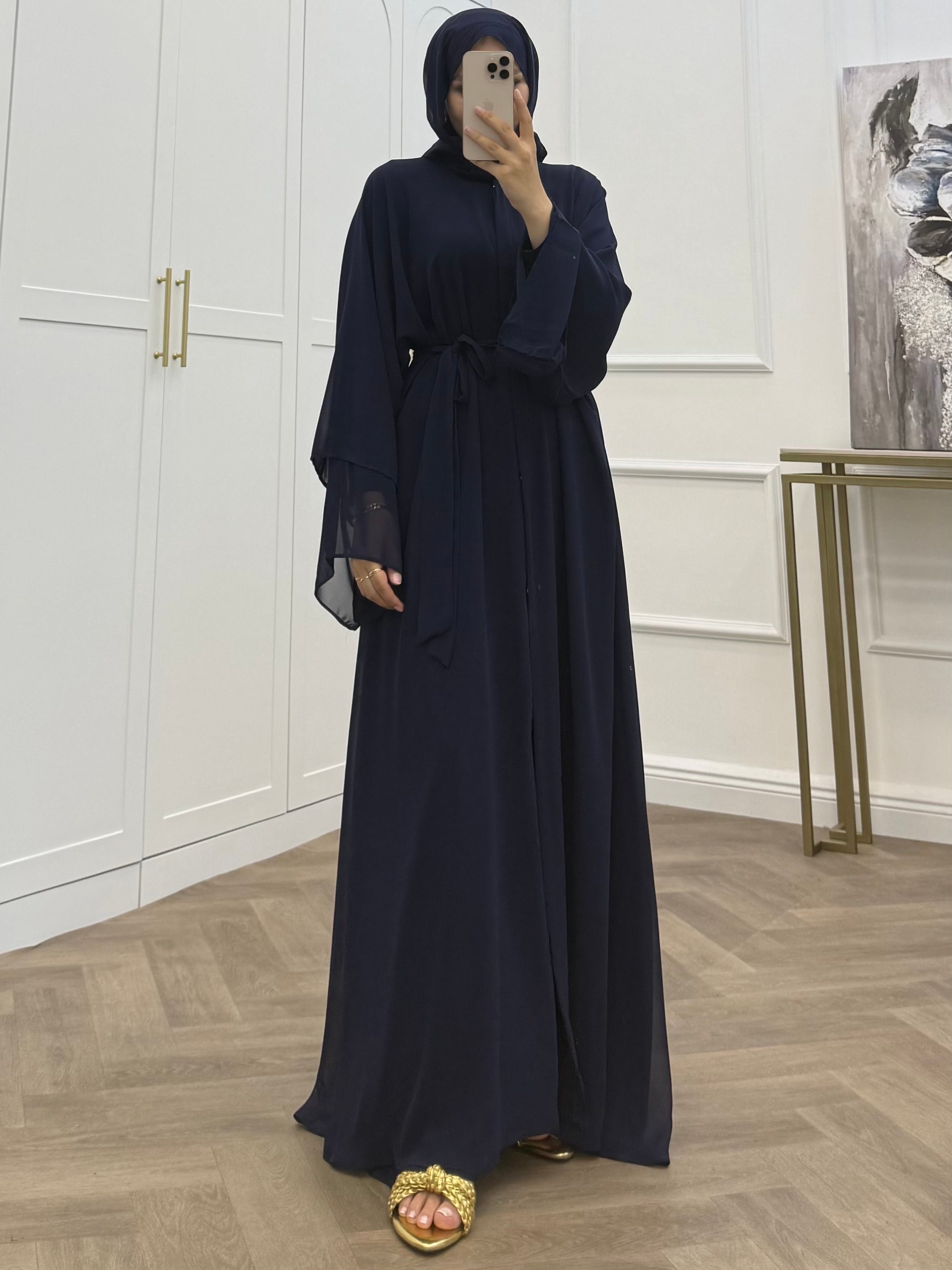 ŞAL DAHİL ŞİFON ABAYA LACİVERT
