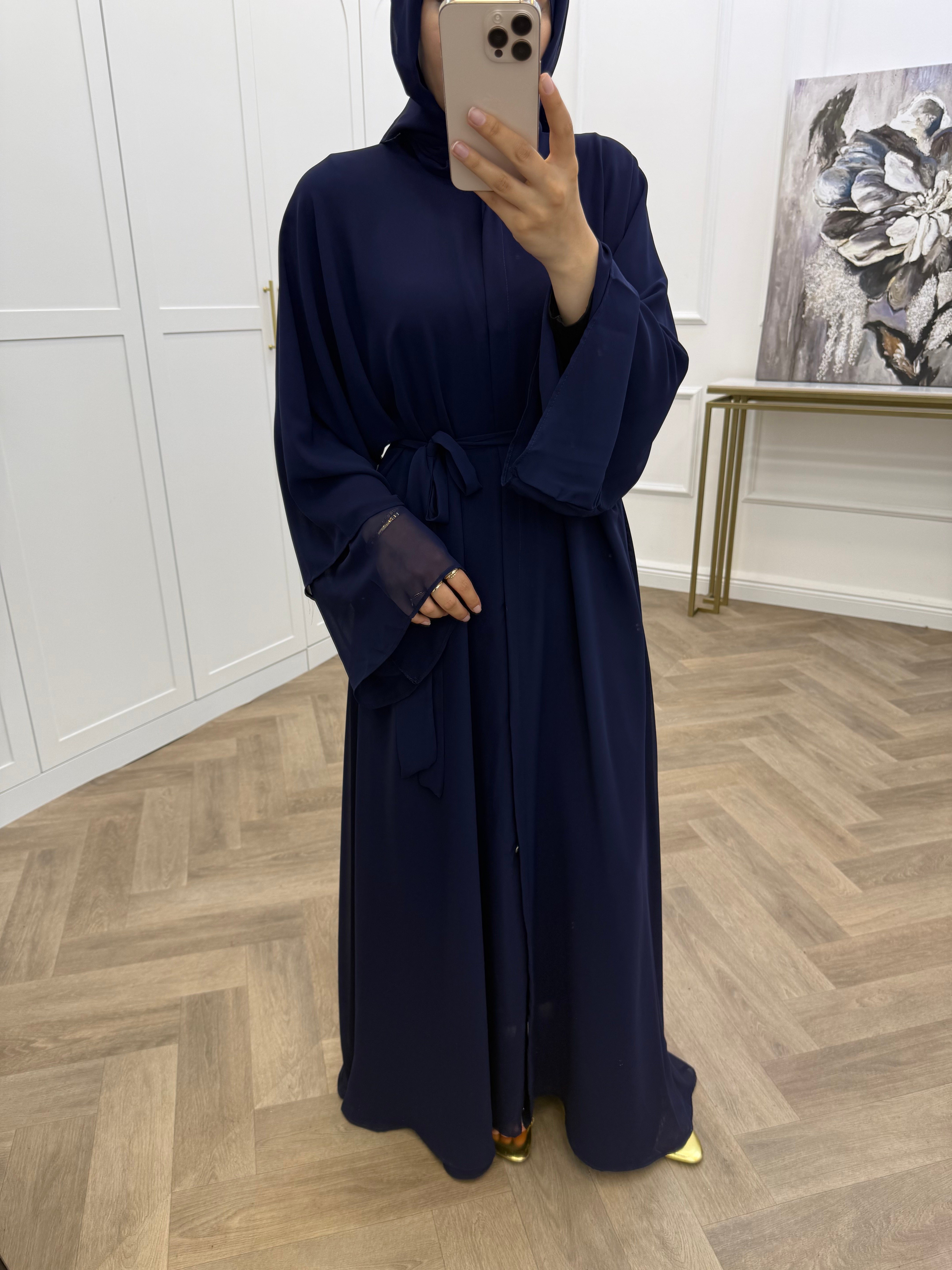 ŞAL DAHİL ŞİFON ABAYA LACİVERT