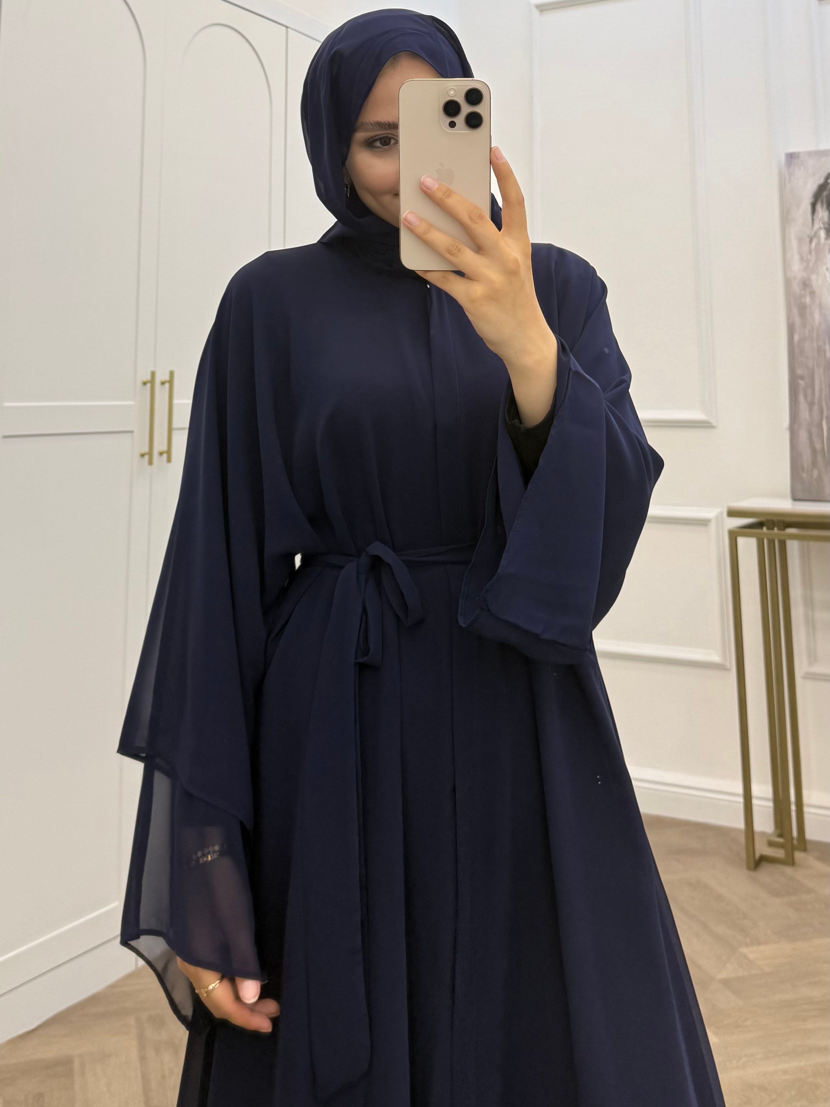 ŞAL DAHİL ŞİFON ABAYA LACİVERT