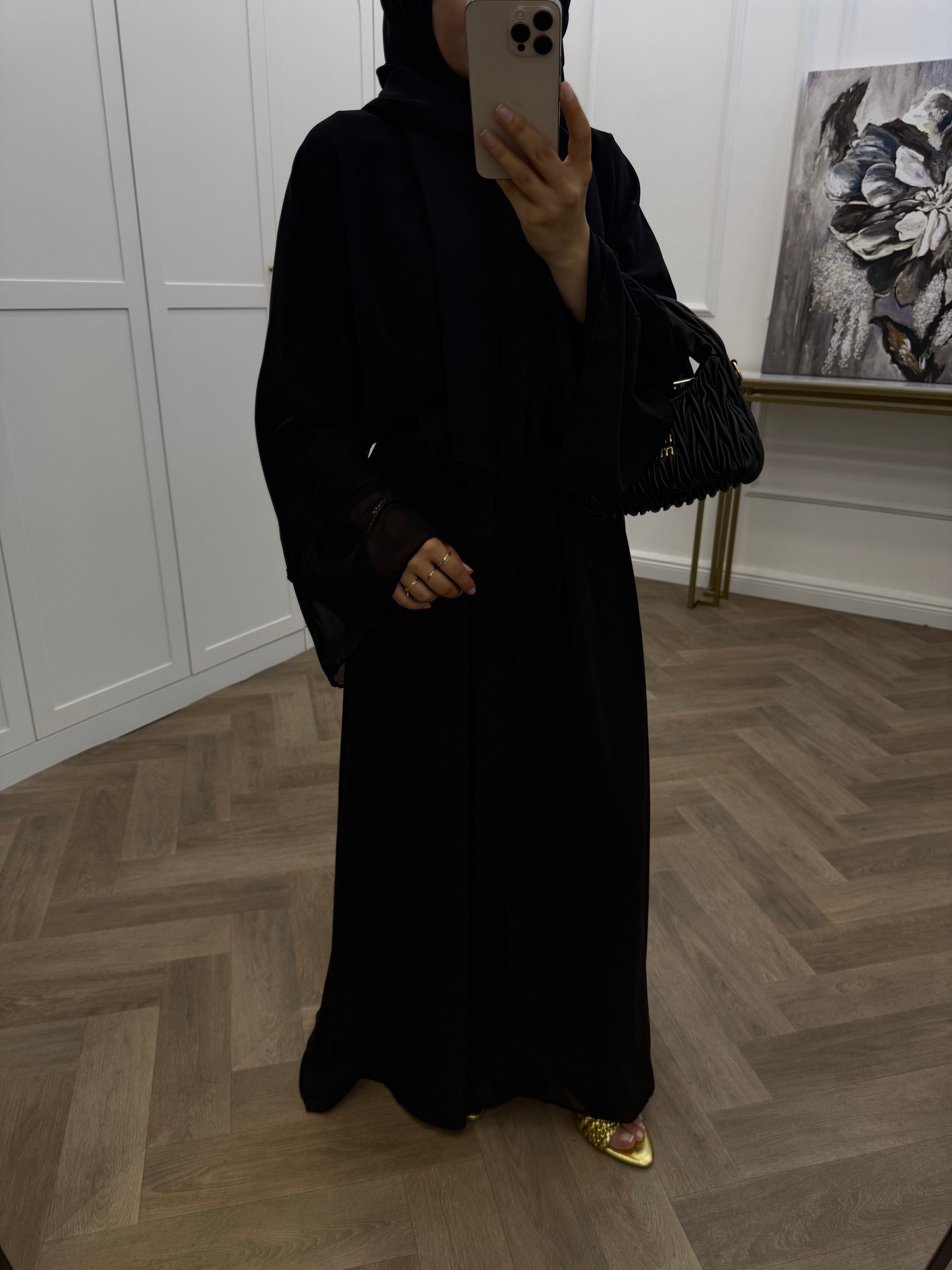 ŞAL DAHİL ŞİFON ABAYA SİYAH