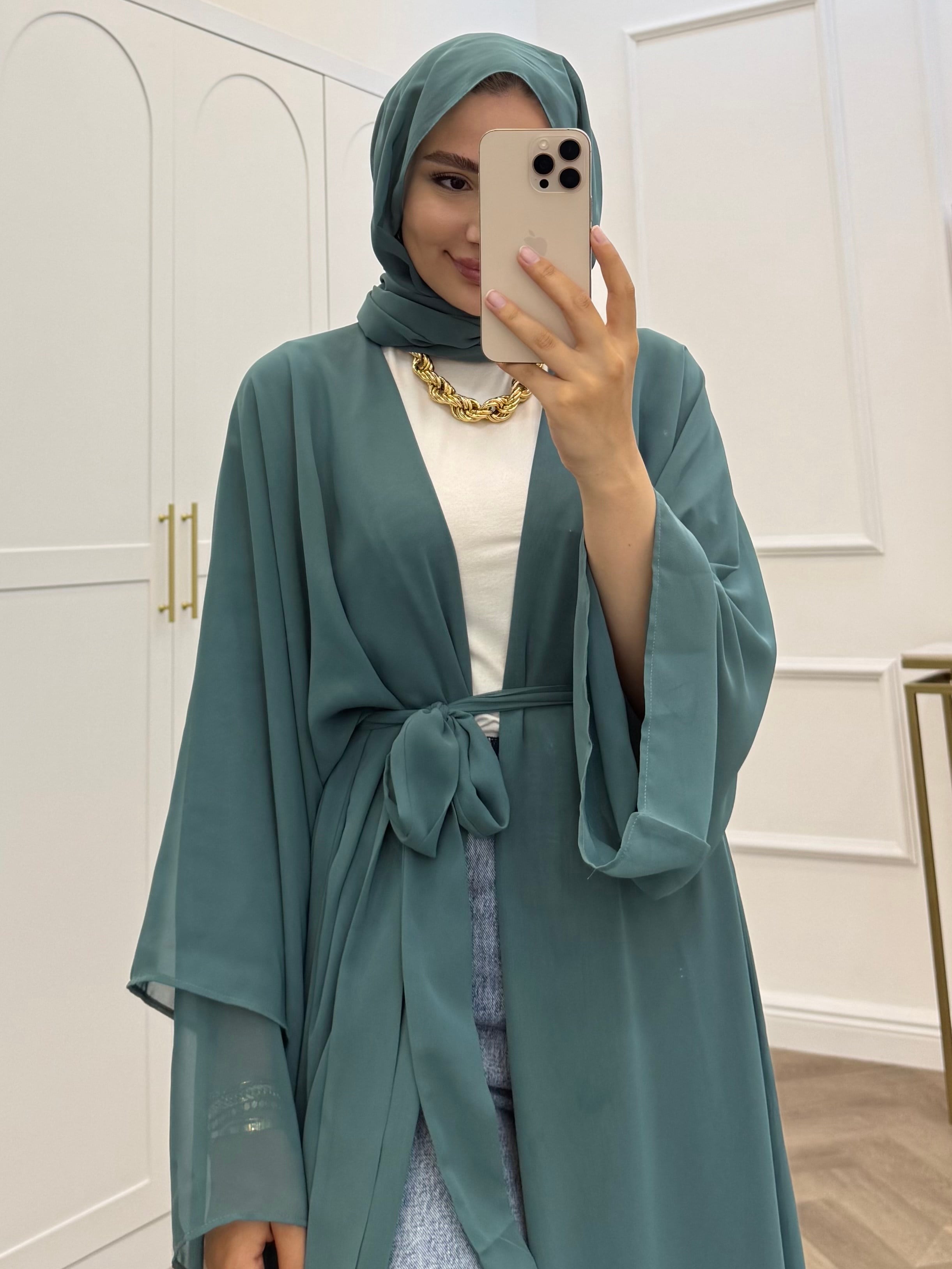 ŞAL DAHİL ŞİFON ABAYA YOSUN YEŞİLİ